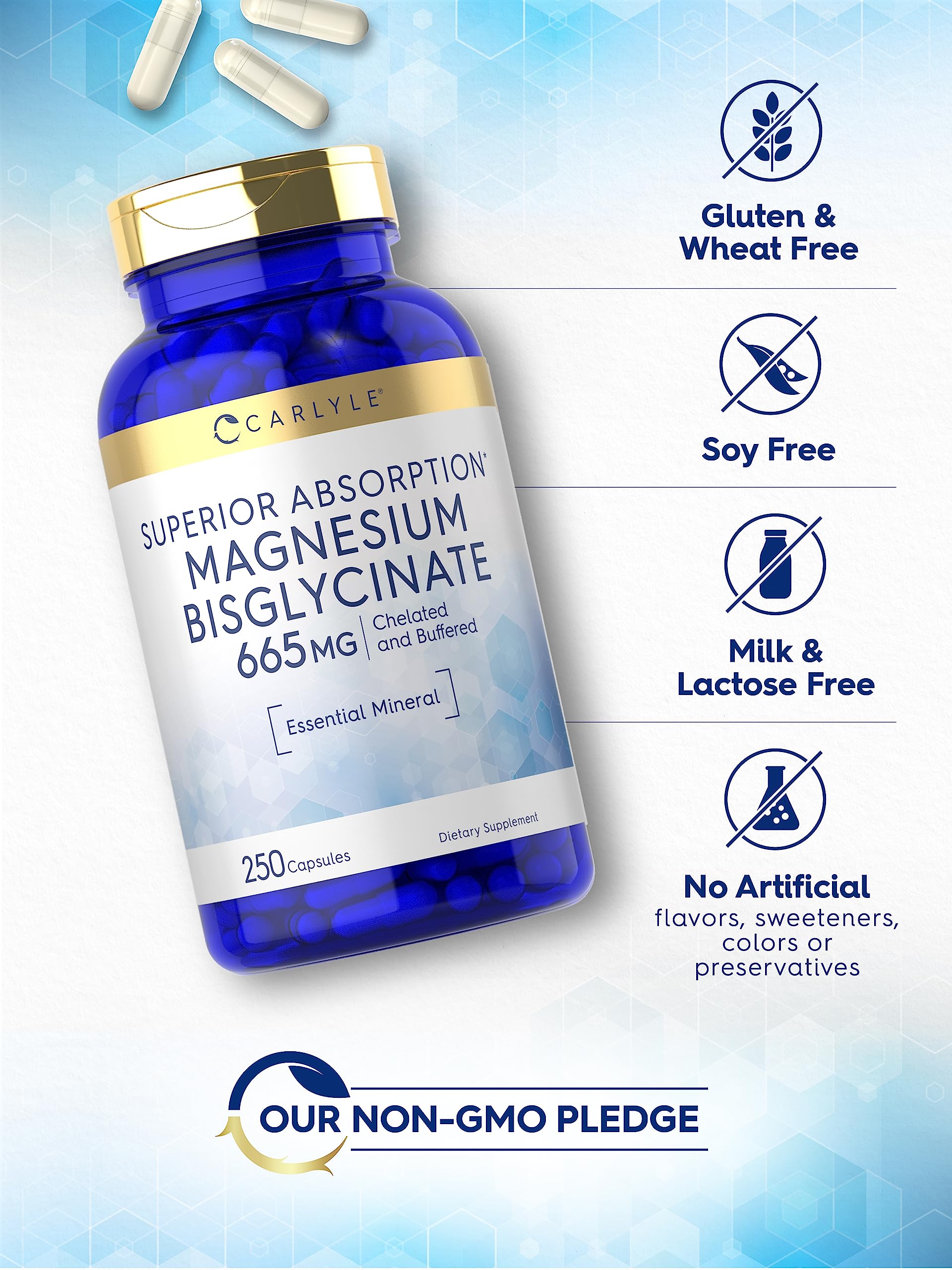 Carlyle Magnesium Bisglycinate 231g back view with dosage information