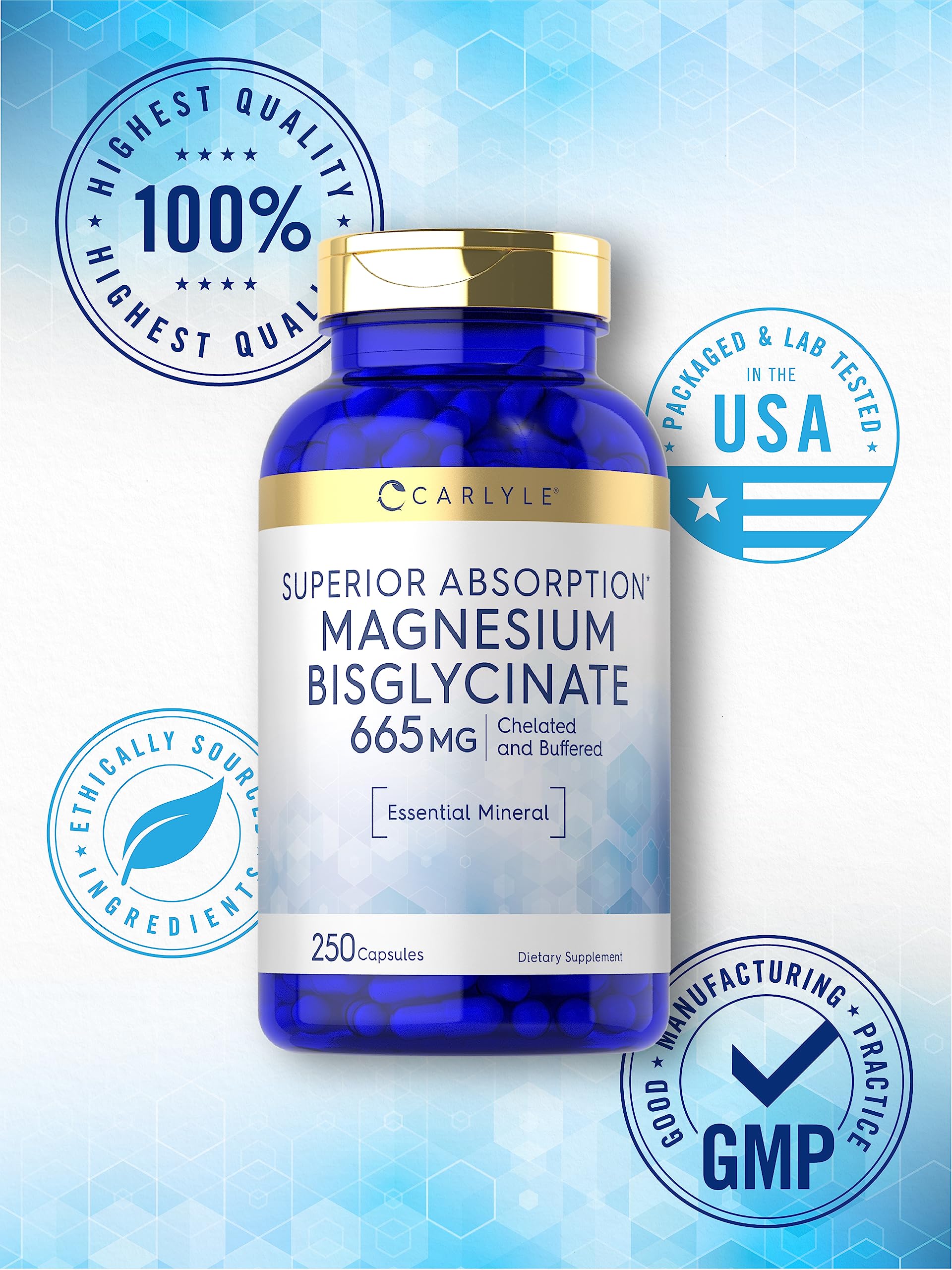 Carlyle Magnesium Bisglycinate 231g on a wooden table