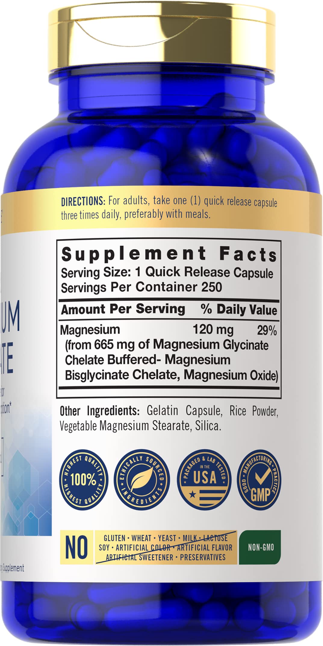 Carlyle Magnesium Glycinate 100mg 180 Capsules side view