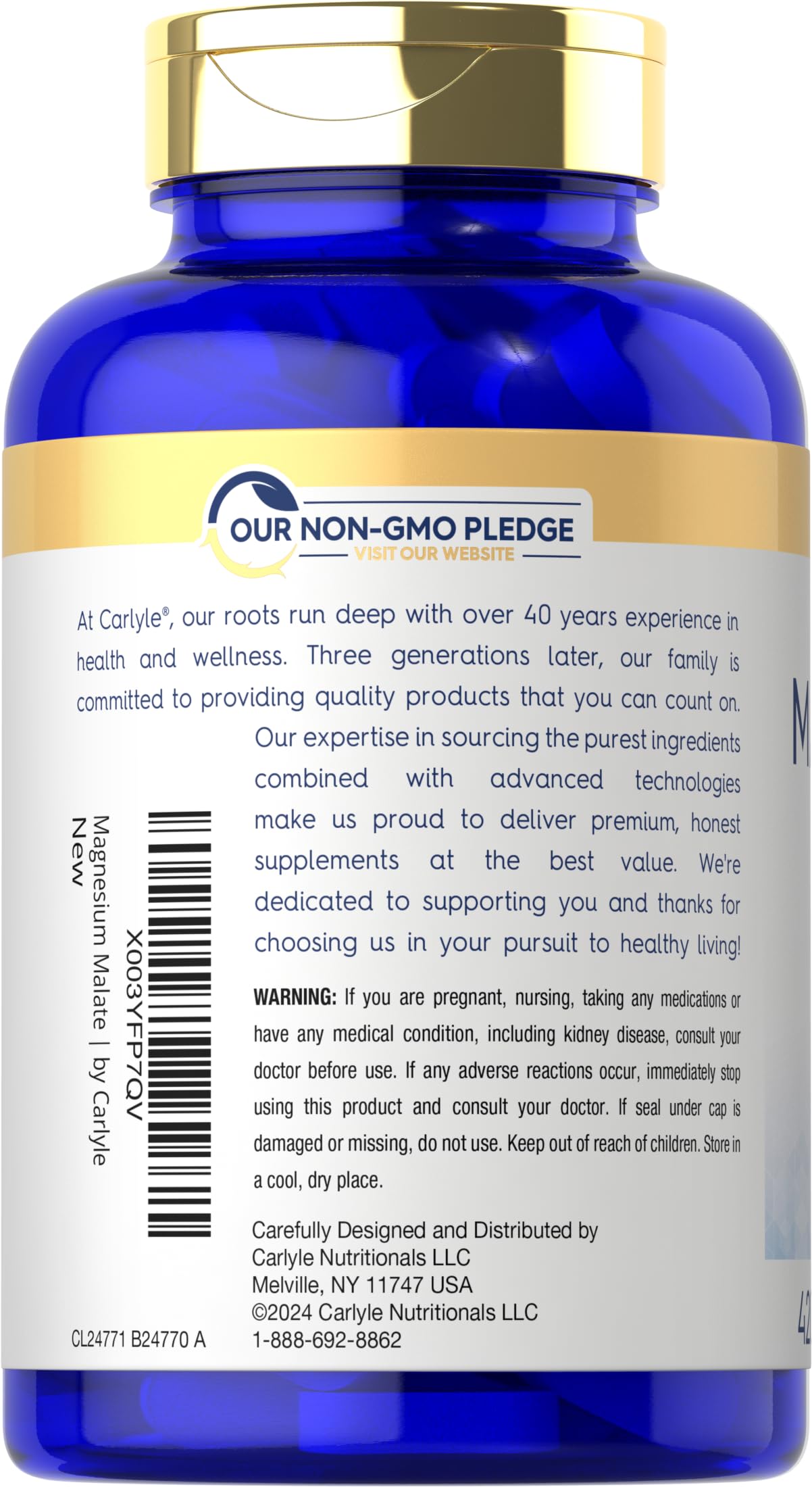 Carlyle Magnesium Malate 1800mg caplets packaging