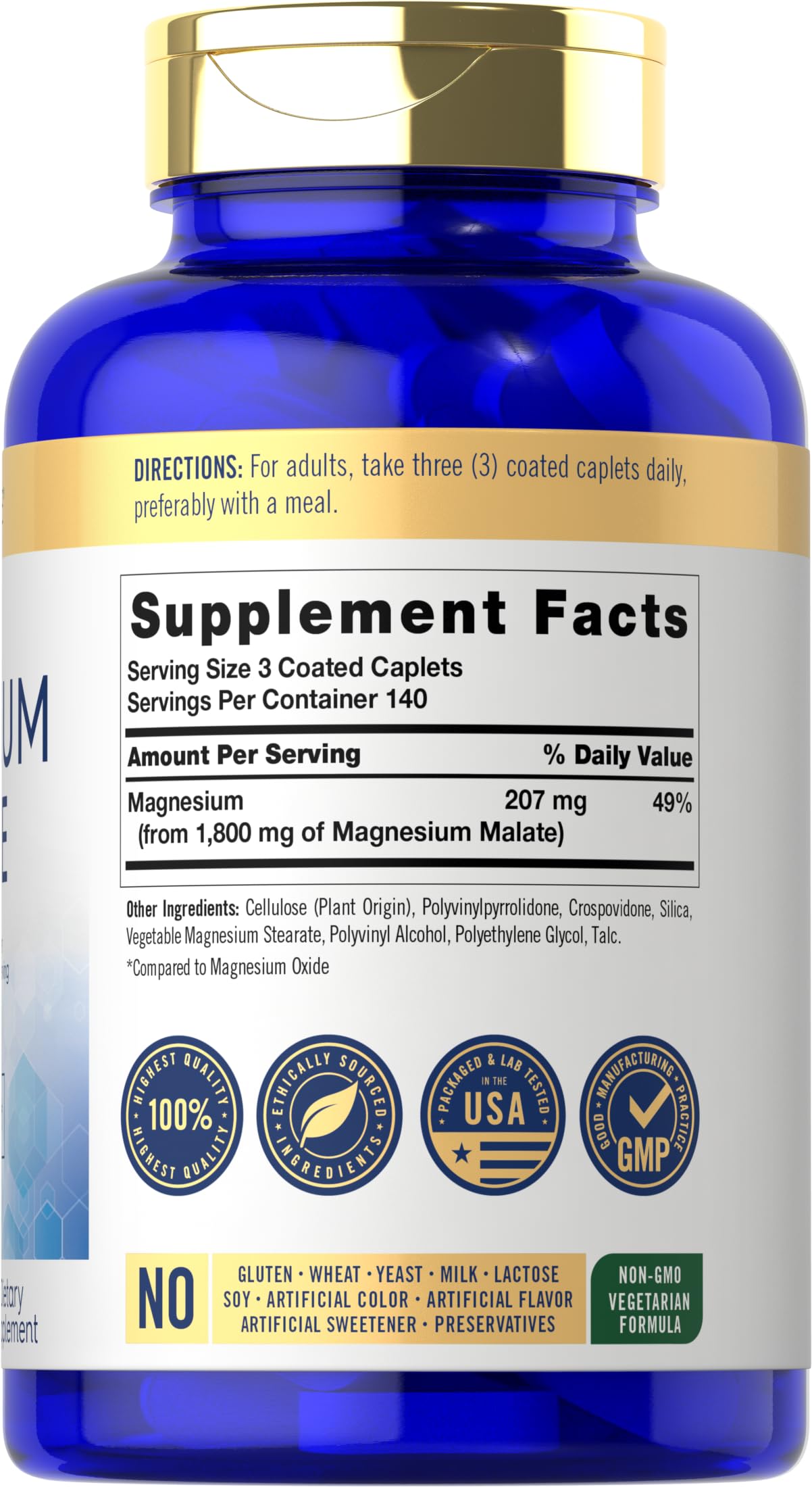 Carlyle Magnesium Malate 1800mg caplets side view