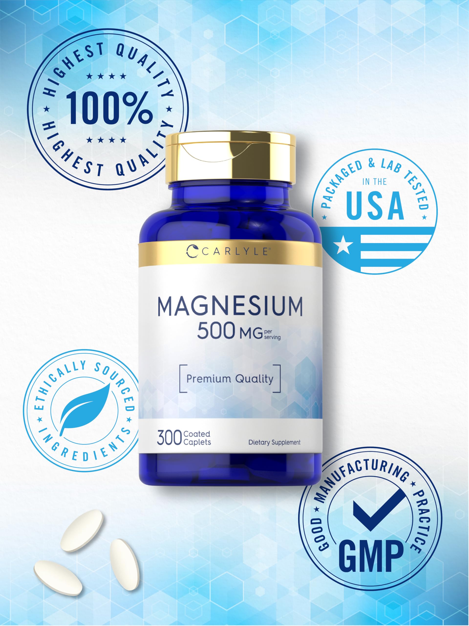 Carlyle Magnesium Oxide 500mg caplets with measuring spoon