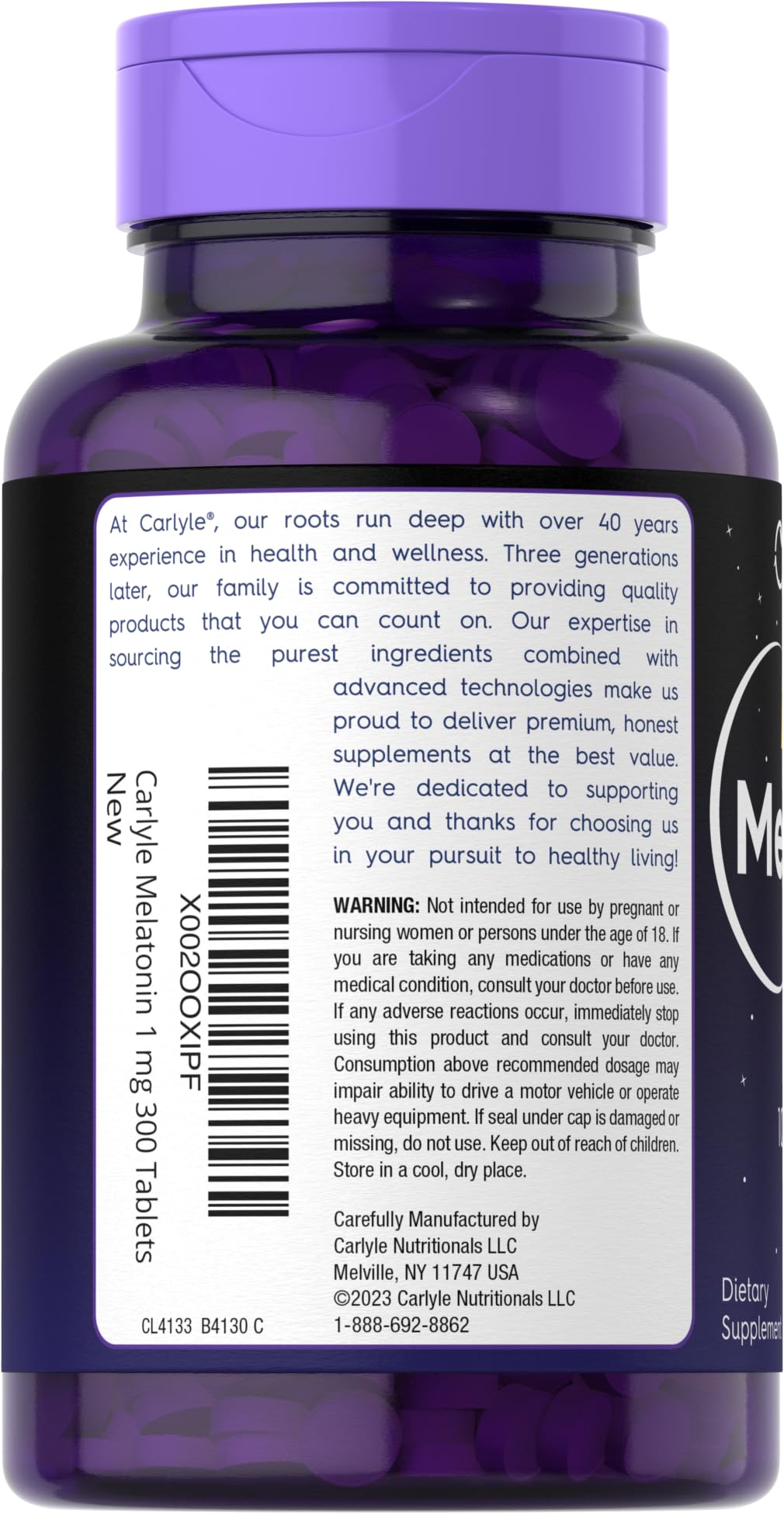 Carlyle Melatonin 1 mg packaging side view
