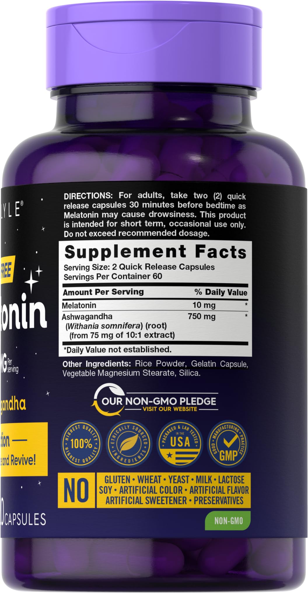 Carlyle Melatonin 10mg 120 Capsules side view