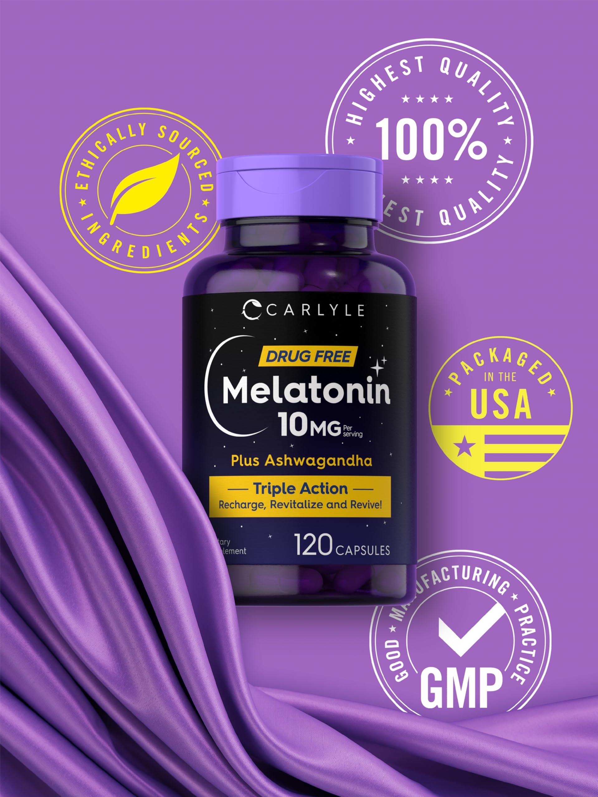 Carlyle Melatonin 10mg 120 Capsules with Ashwagandha