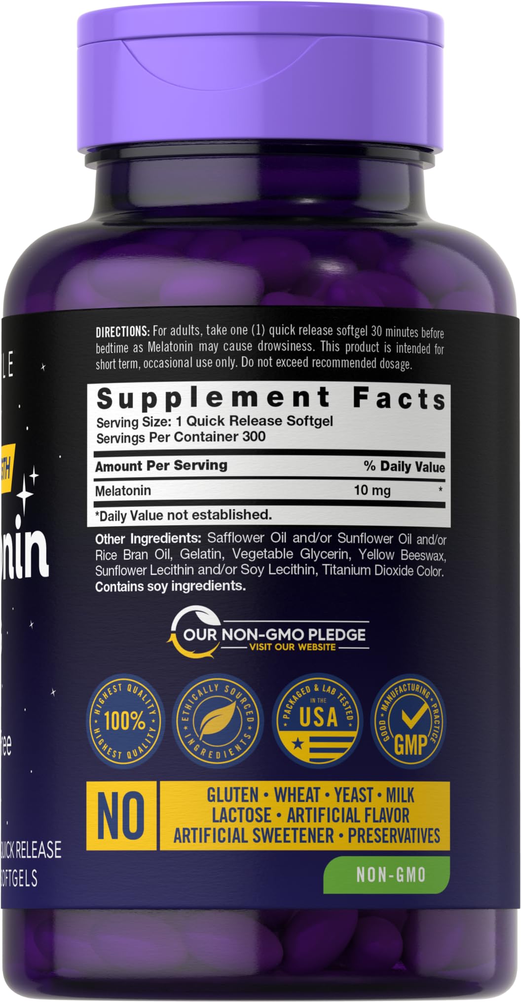 Carlyle Melatonin 10mg softgels side view with packaging