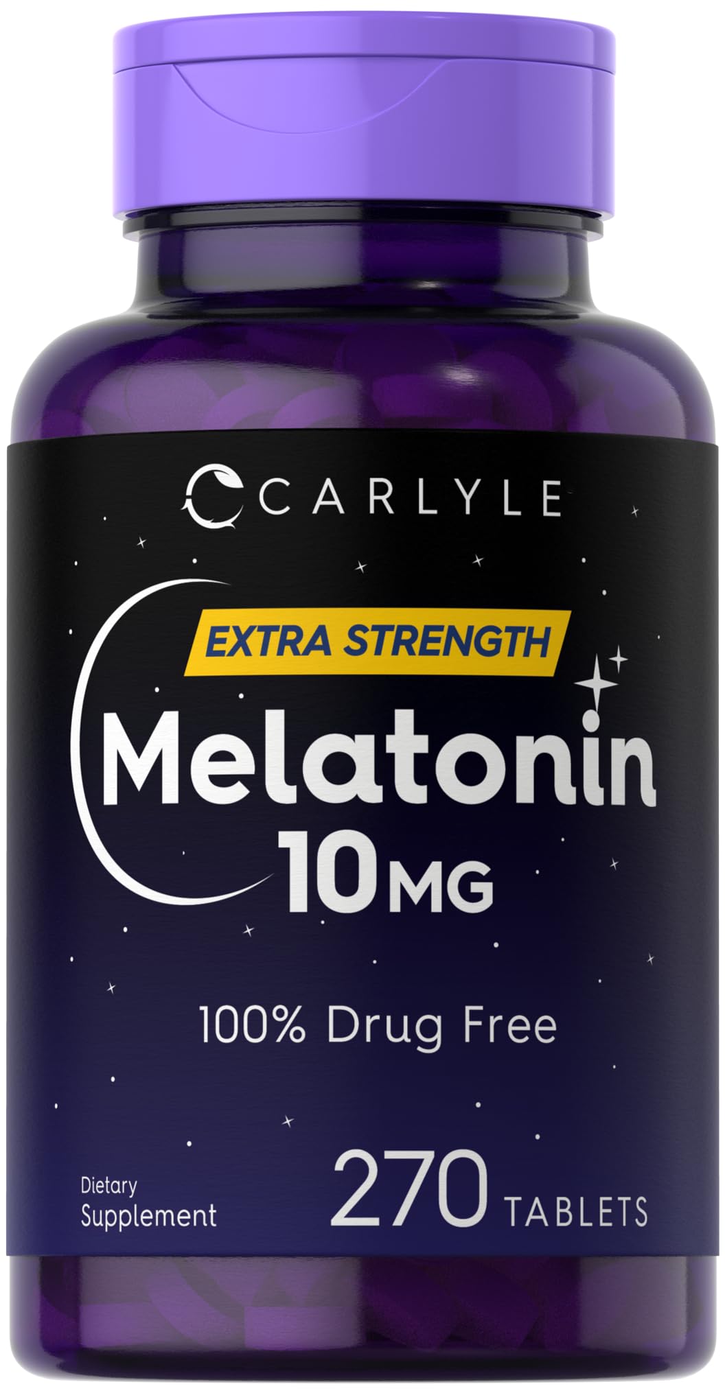 Carlyle Melatonin 10mg tablets front view, 270 count bottle