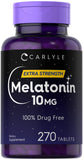 Carlyle Melatonin 10mg tablets front view, 270 count bottle