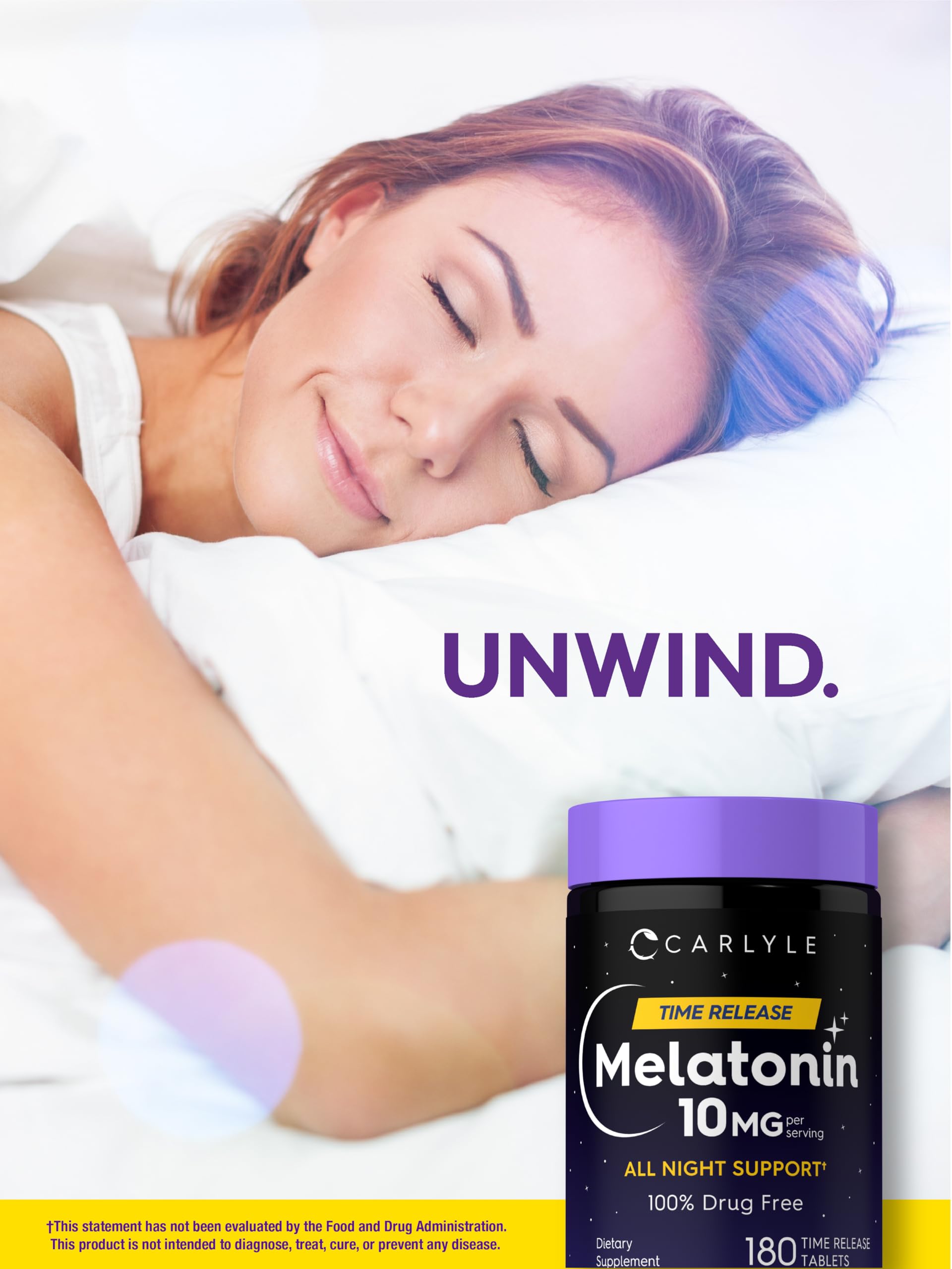 Carlyle Melatonin 10mg Time Release Tablets on a wooden table