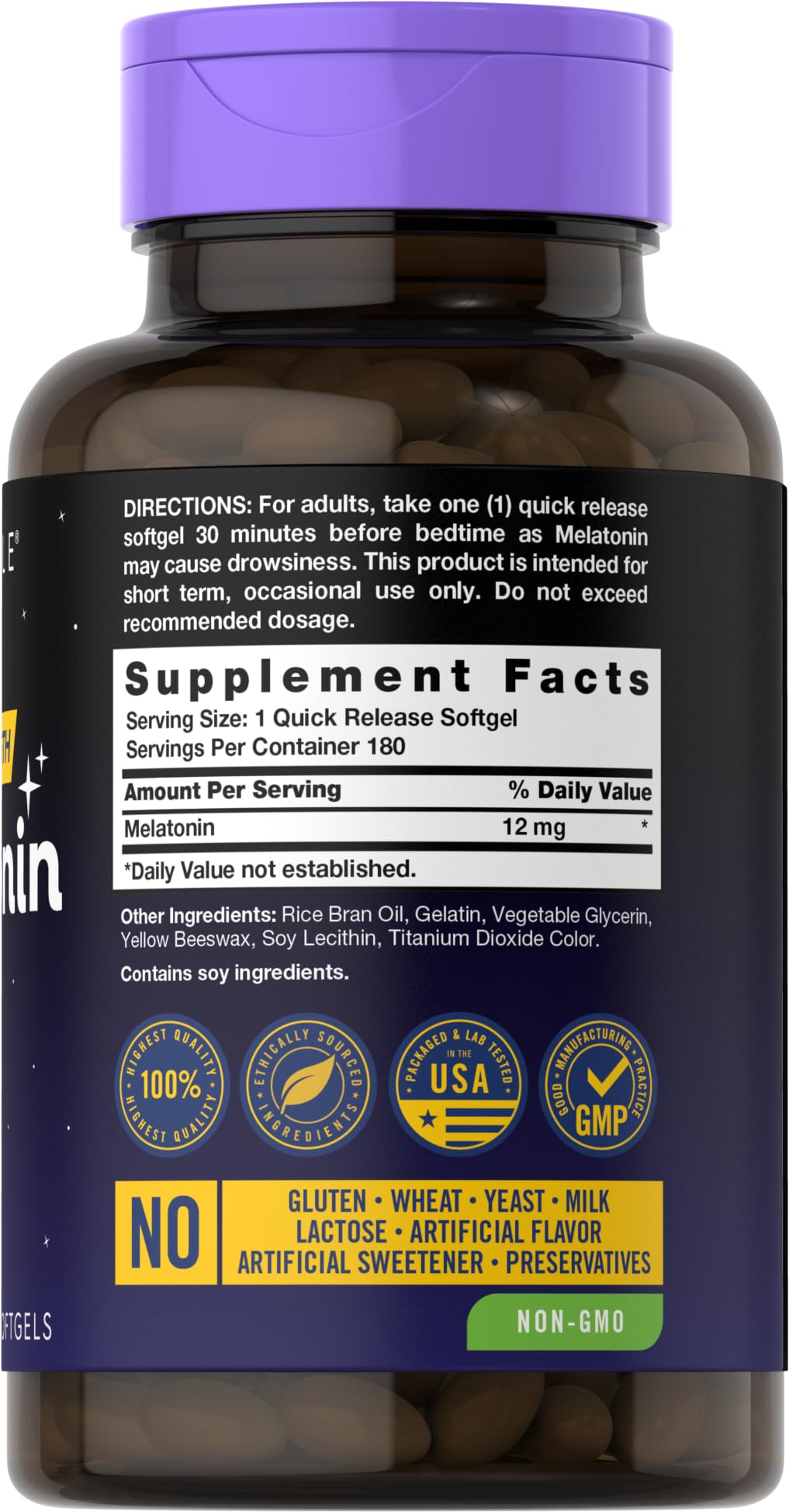 Carlyle Melatonin 12 mg Softgel Capsules back view