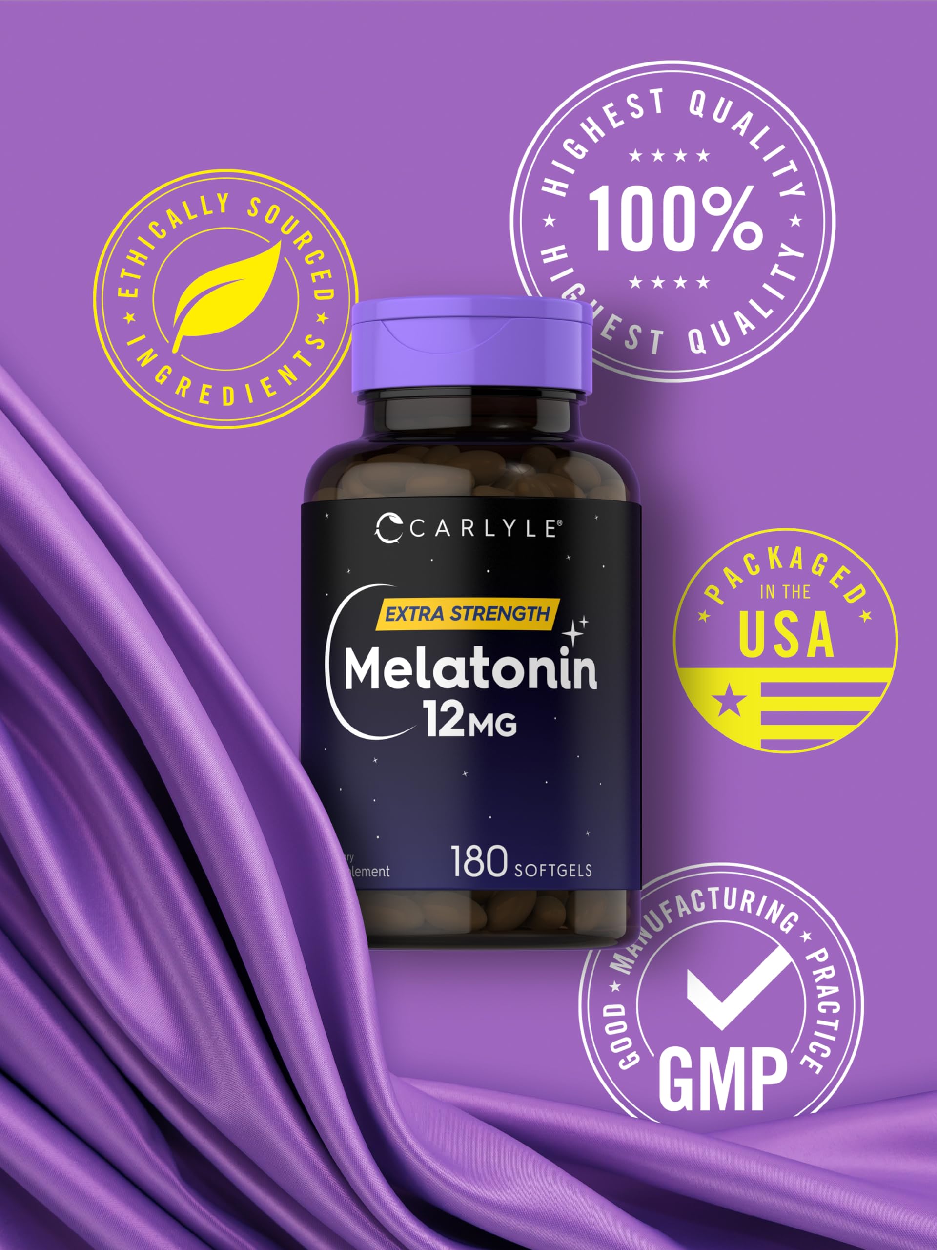 Carlyle Melatonin 12 mg Softgel Capsules on a table