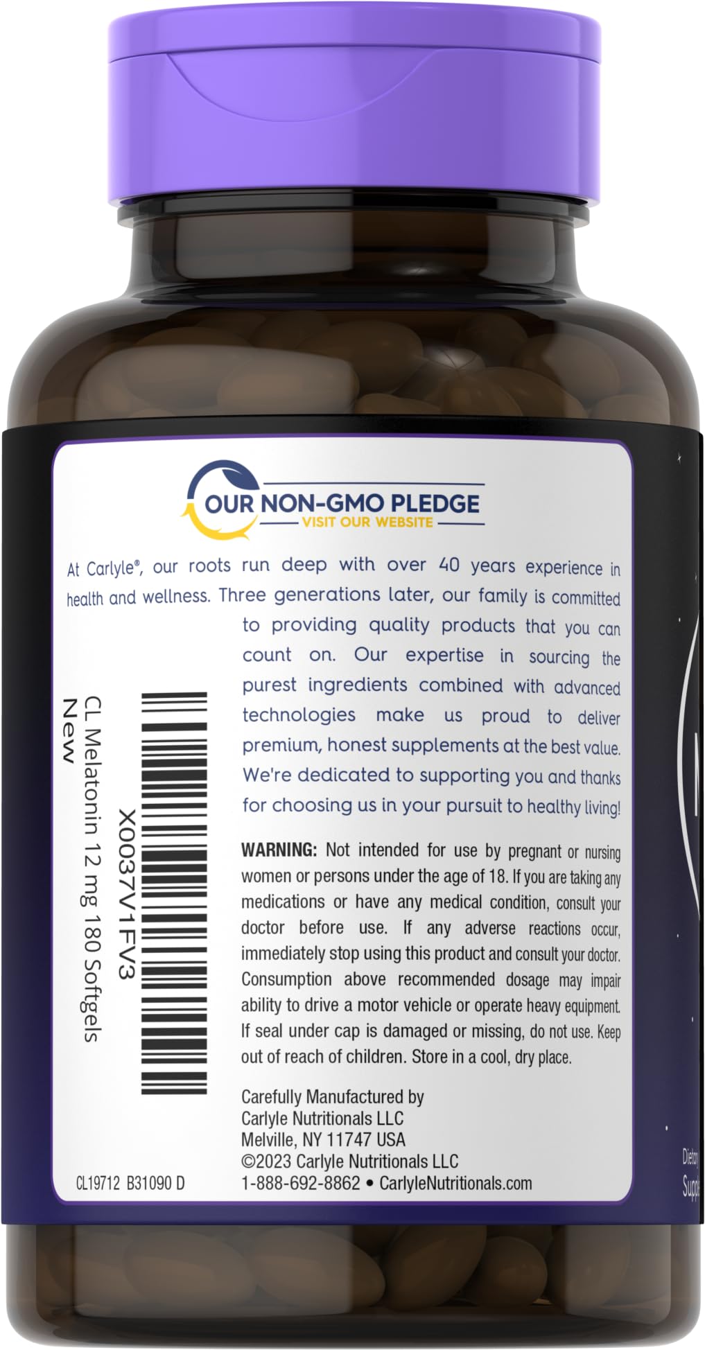 Carlyle Melatonin 12 mg Softgel Capsules side view