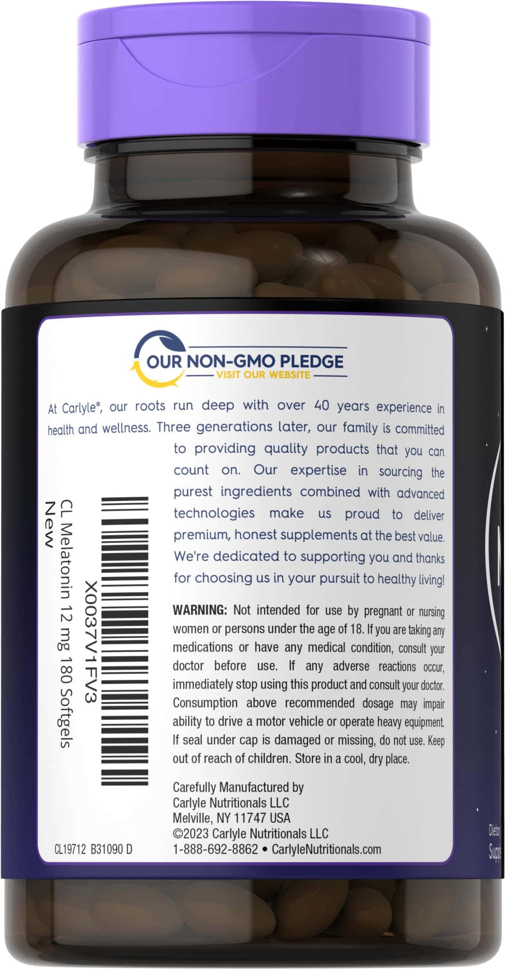 Carlyle Melatonin 12 mg Softgel Capsules side view