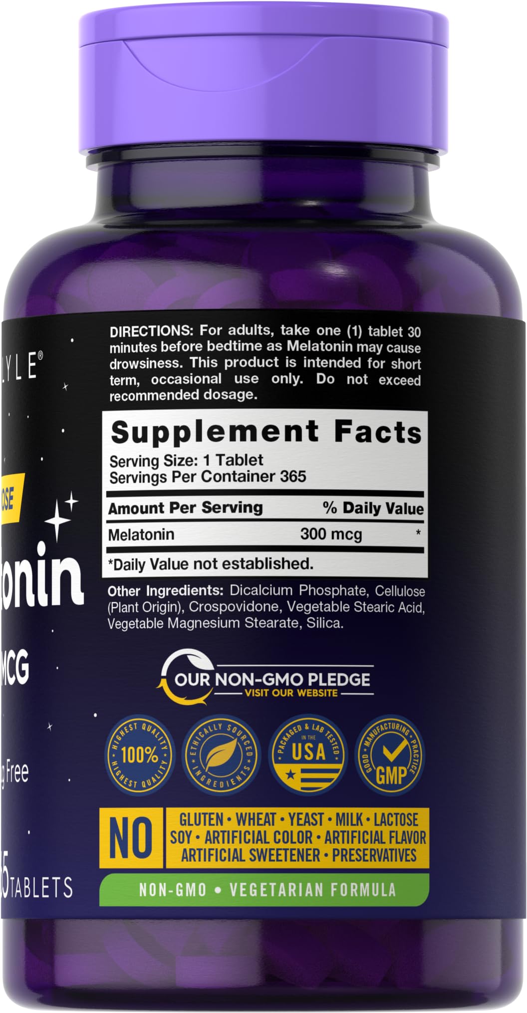 Carlyle Melatonin 300 mcg tablet close-up