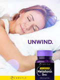 Carlyle Melatonin 5 mg tablets close-up showing berry colour
