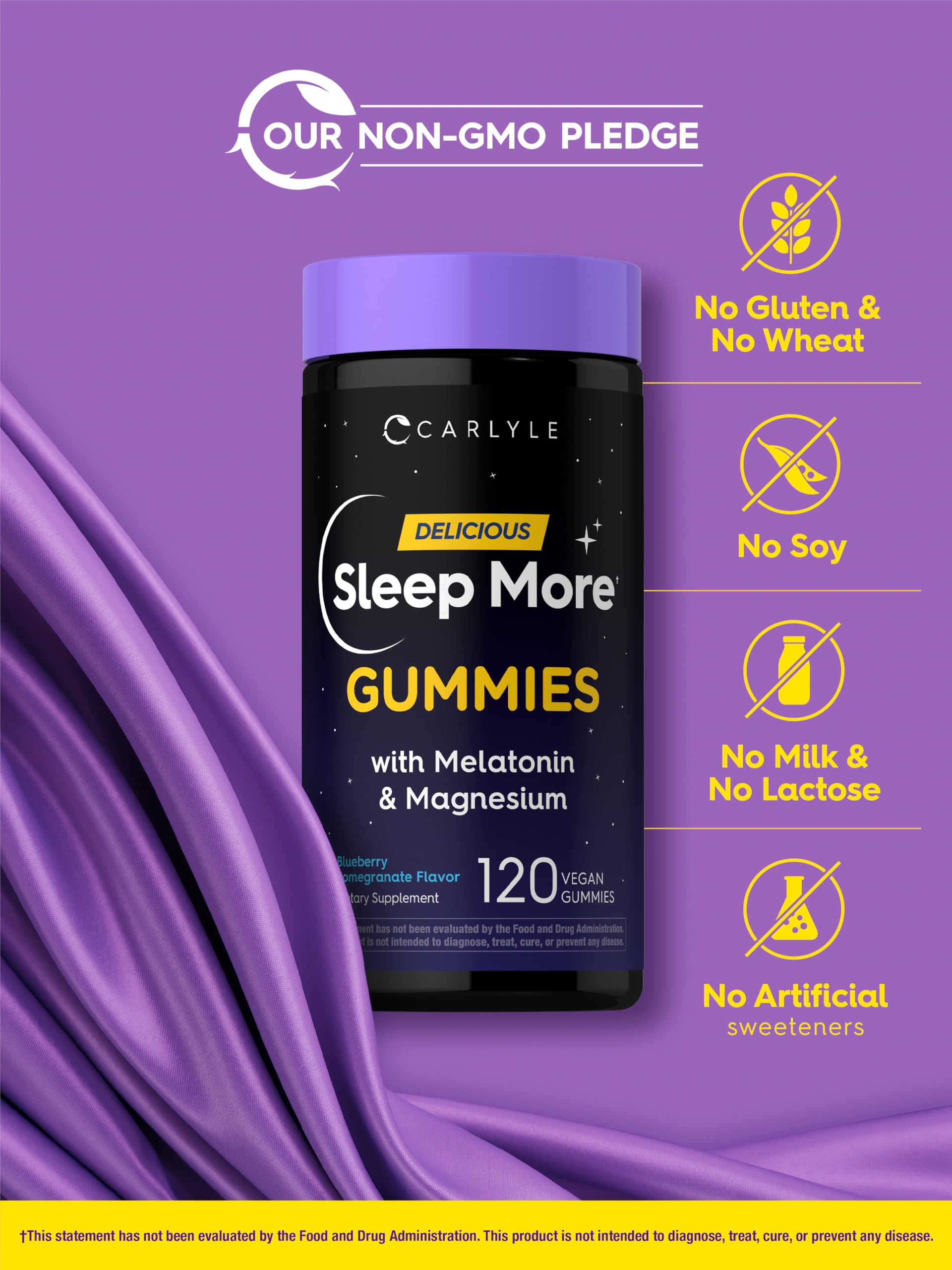 Carlyle Melatonin and Magnesium Gummies on a wooden table