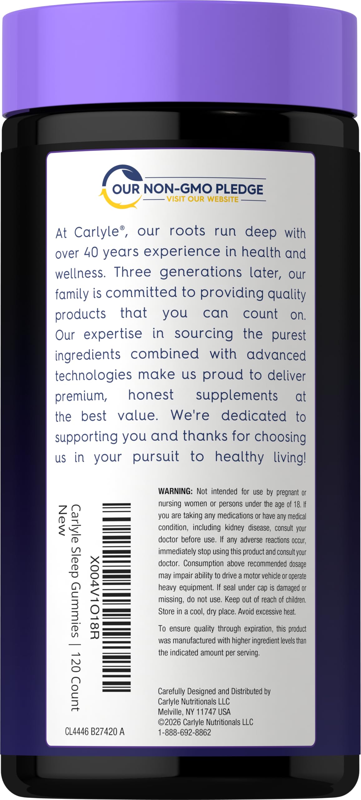 Carlyle Melatonin and Magnesium Gummies side view with ingredients