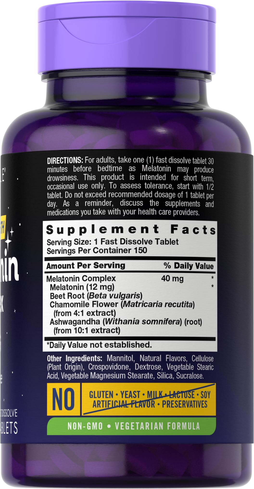 Carlyle Melatonin Complex 150 count bottle side view