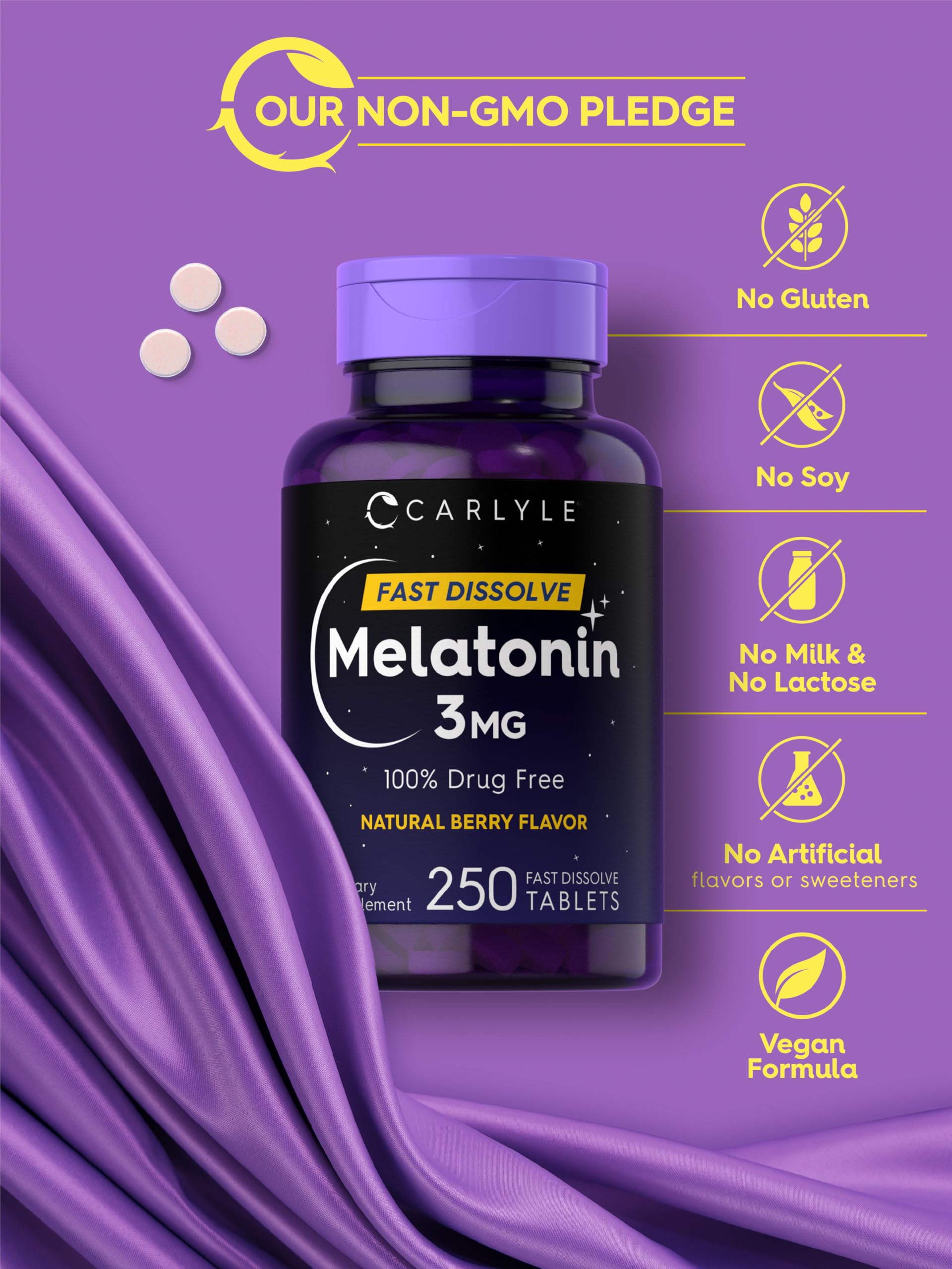 Carlyle Melatonin Fast Dissolve Tablets 3mg back view packaging