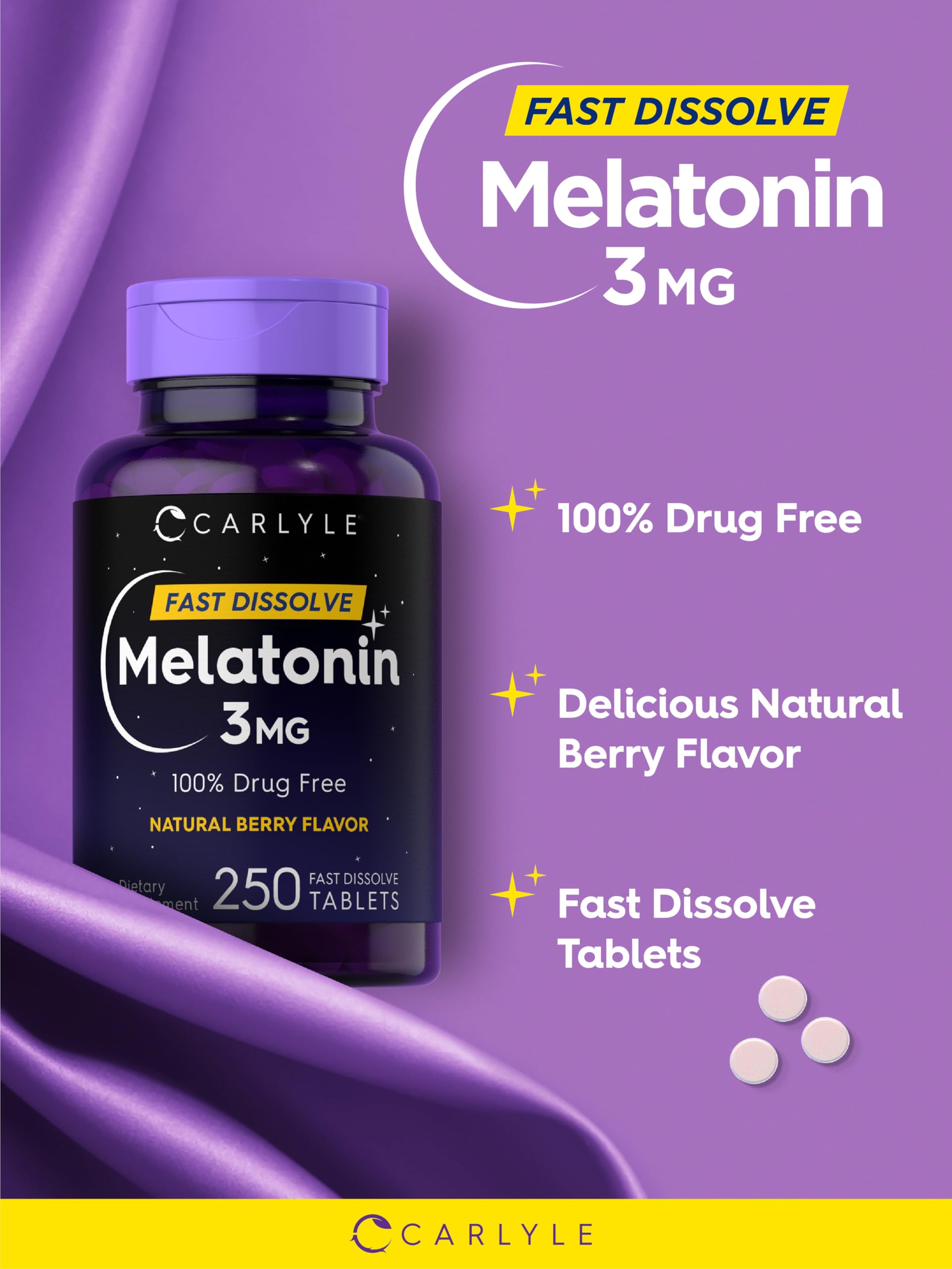 Carlyle Melatonin Fast Dissolve Tablets 3mg with natural berry flavour