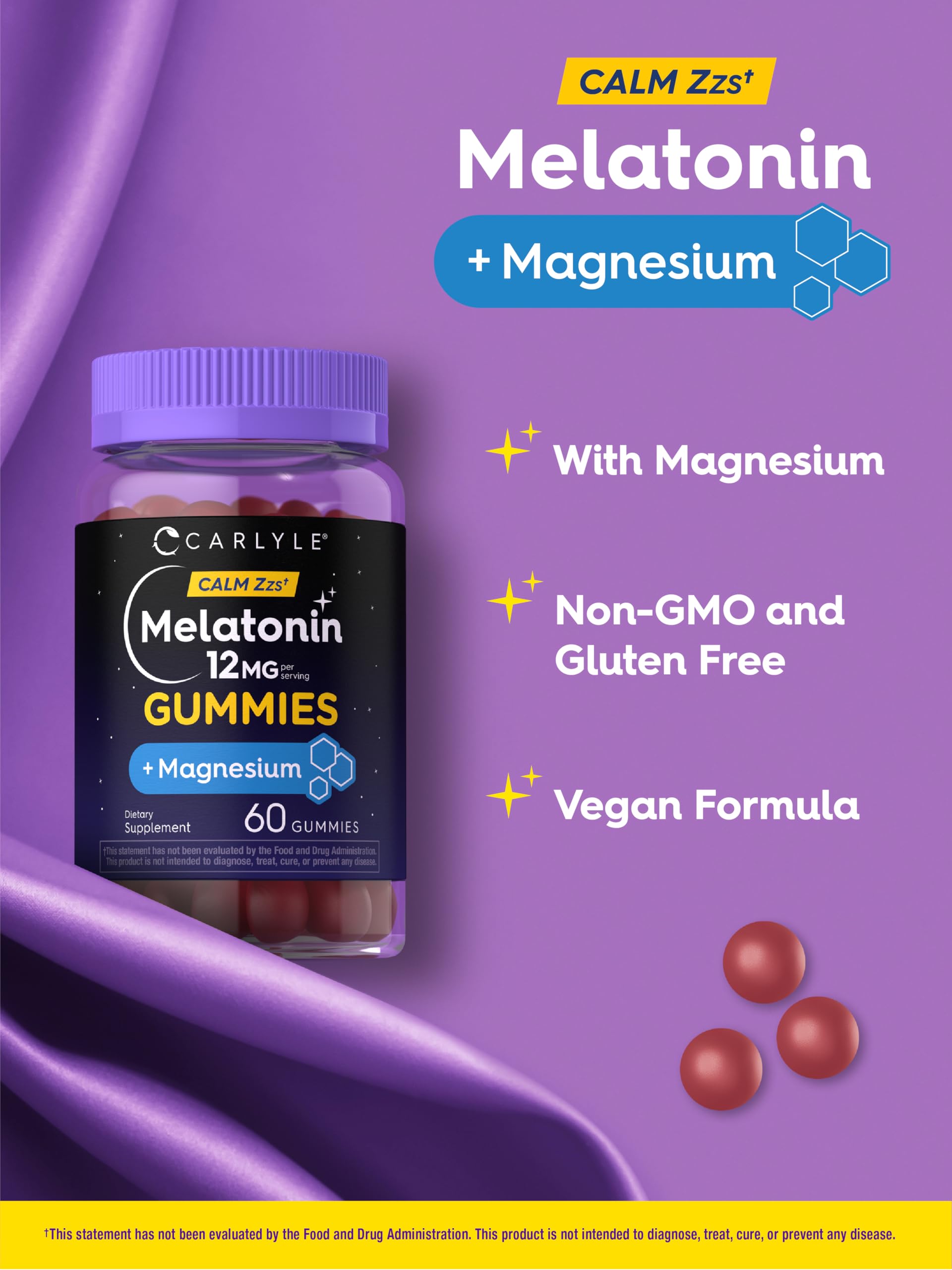 Carlyle Melatonin Gummies 12mg with magnesium on a wooden table
