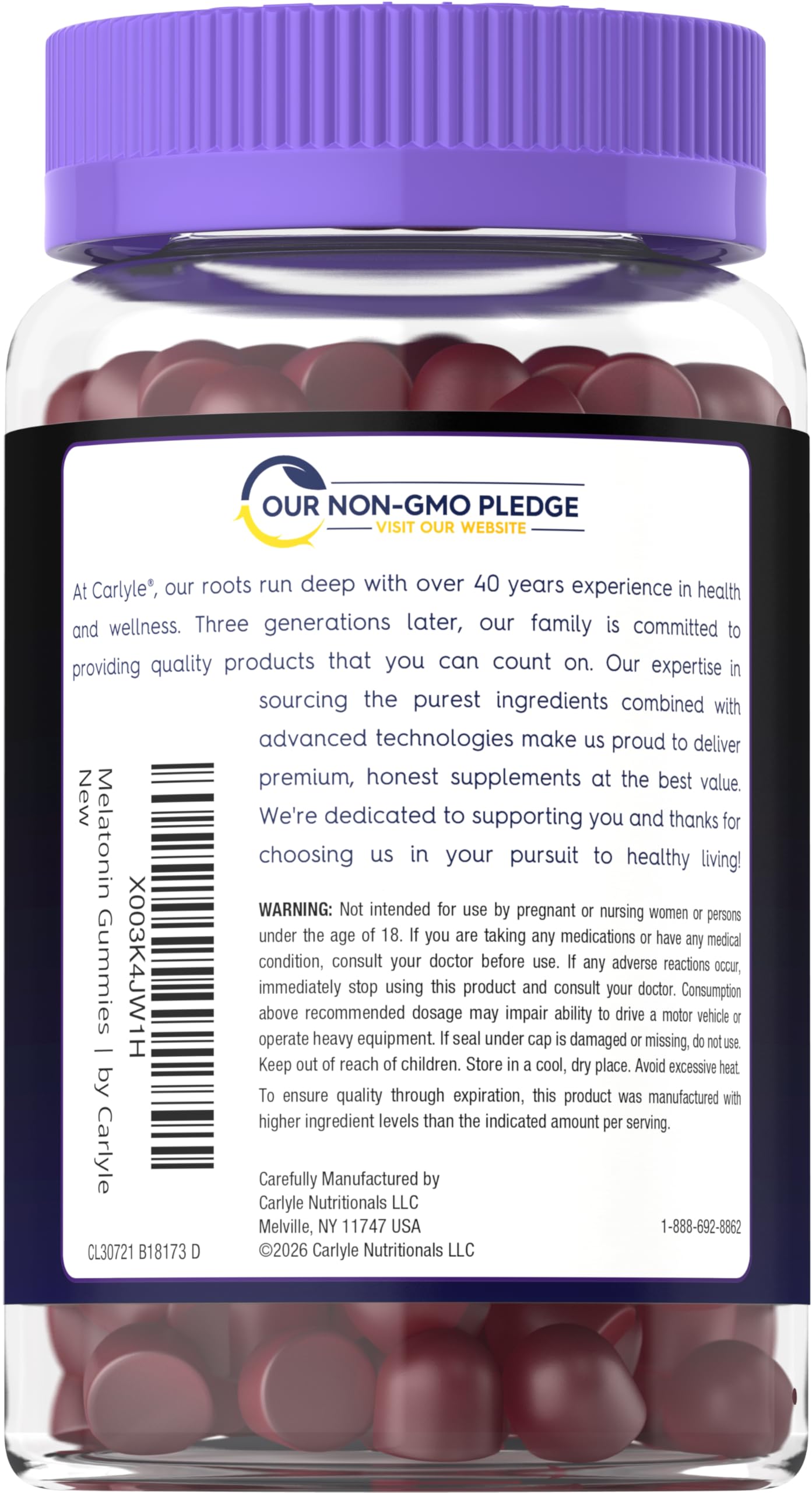 Carlyle Melatonin Gummies 3mg side view of packaging