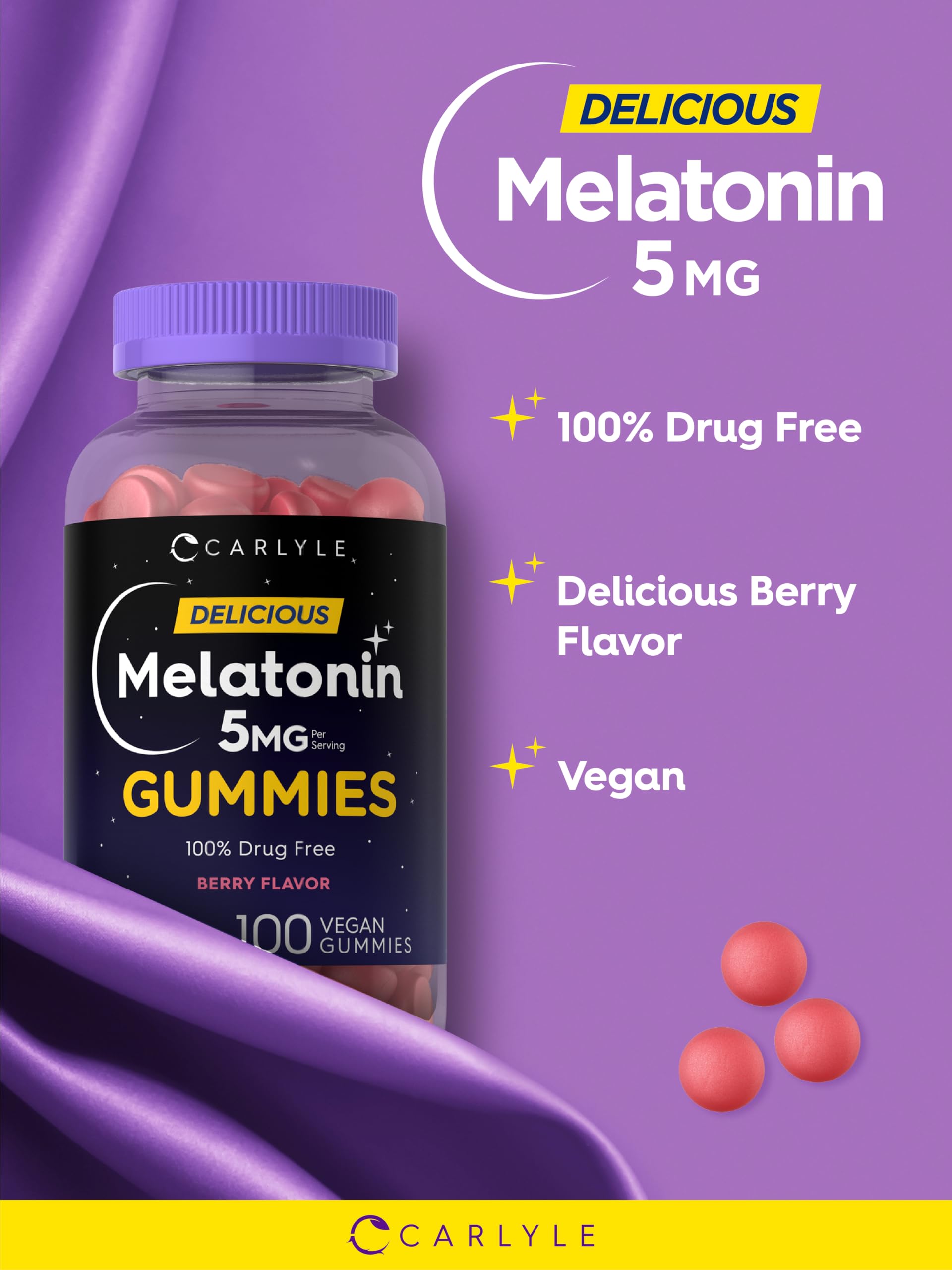 Carlyle Melatonin Gummies 5mg Berry Flavour close-up of gummies