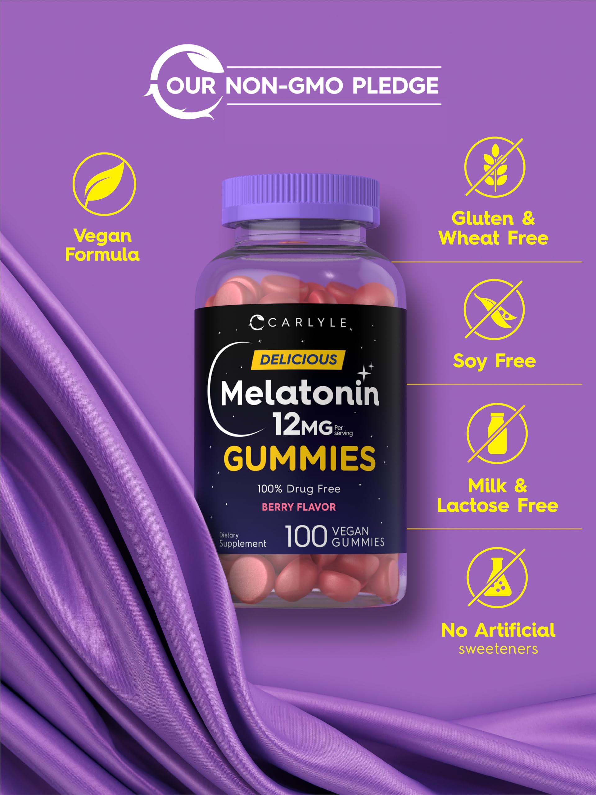 Carlyle Melatonin Gummies on a wooden table
