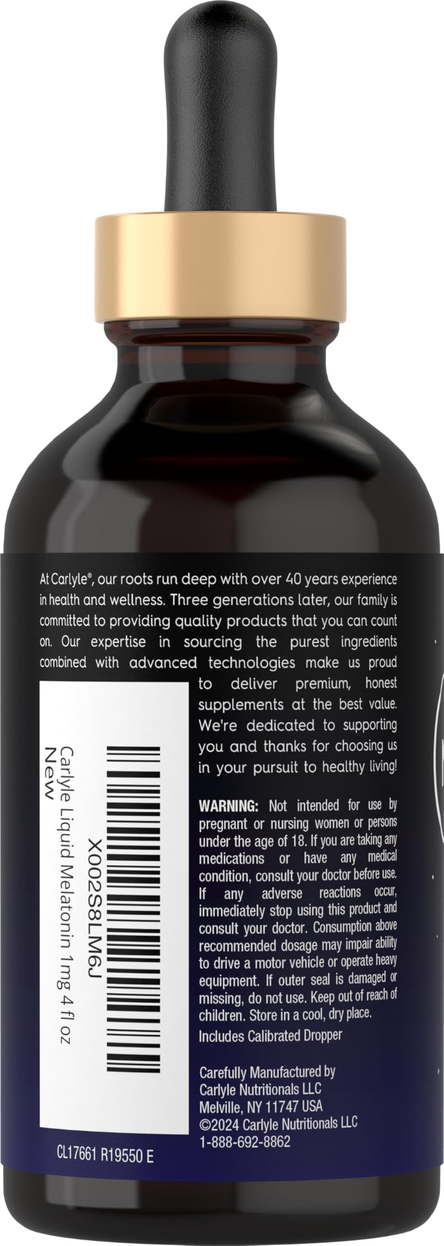 Carlyle Melatonin Liquid 1mg berry flavour 4 fl oz bottle with cap