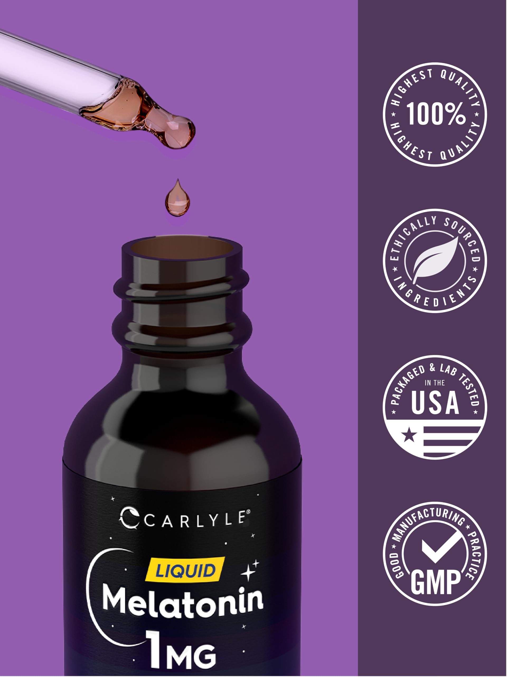 Carlyle Melatonin Liquid 1mg berry flavour 4 fl oz bottle with ingredients