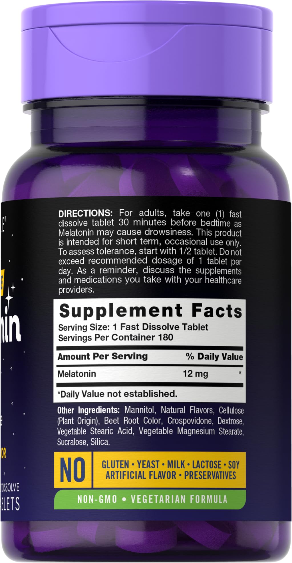 Carlyle Melatonin packaging showing 180 tablets
