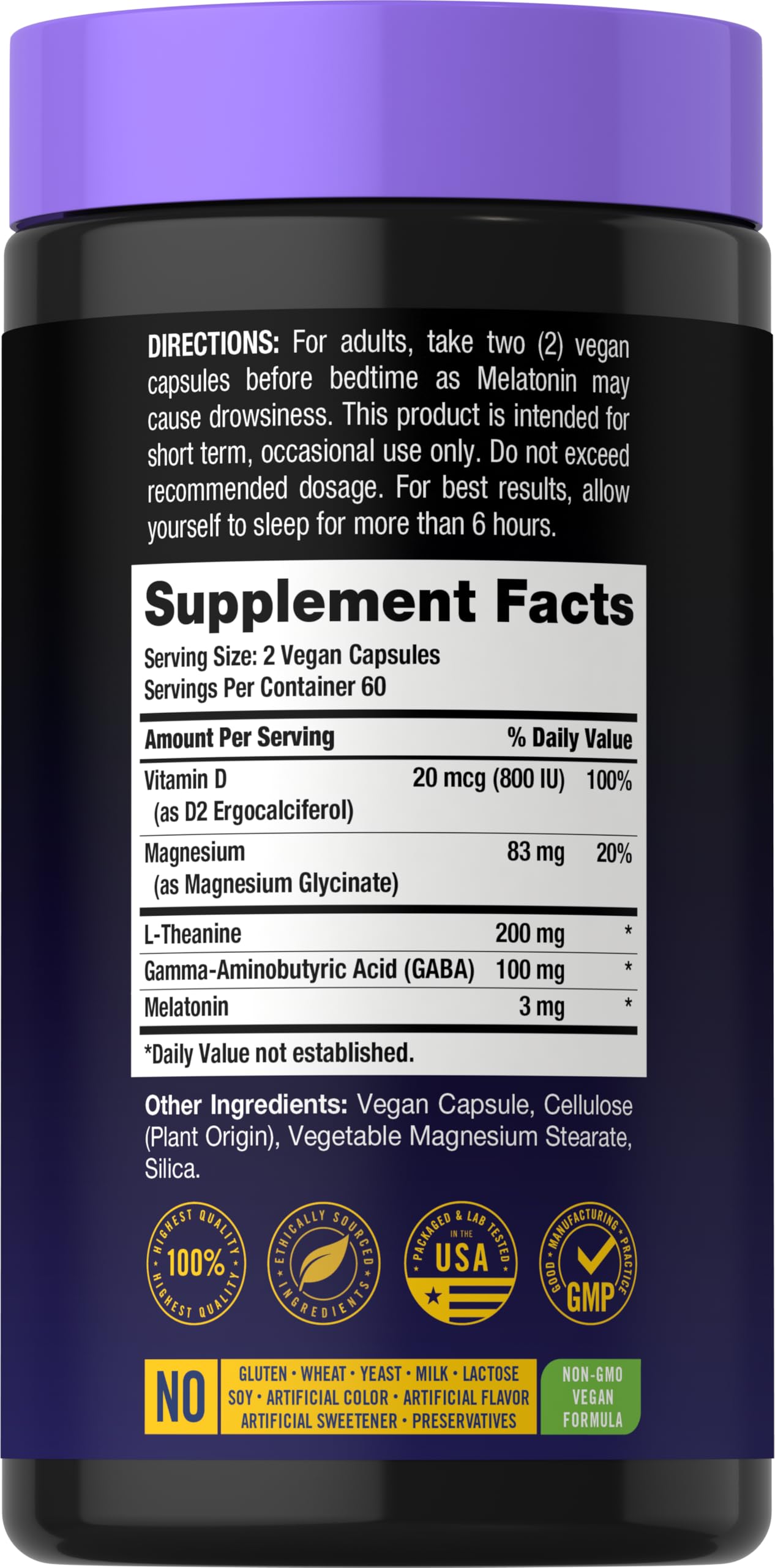 Carlyle Melatonin with Magnesium Glycinate 120 capsules side view