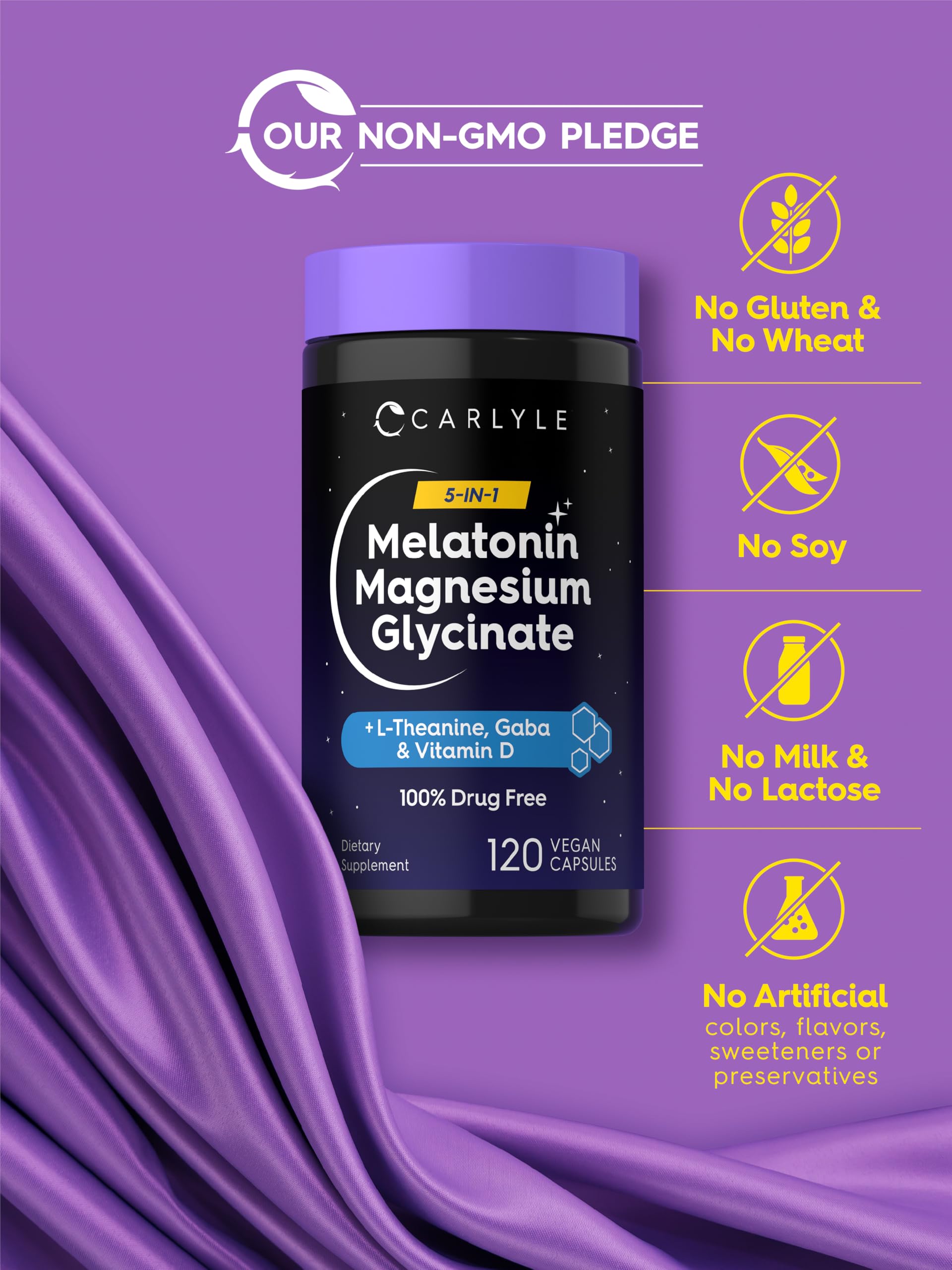 Carlyle Melatonin with Magnesium Glycinate 120 capsules with a glass of water
