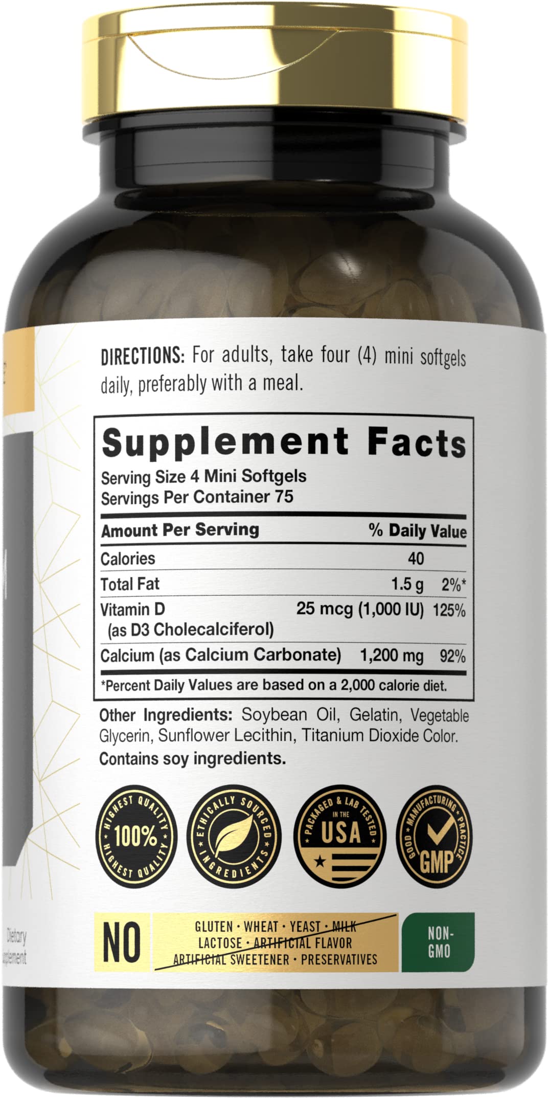 Carlyle Mini Calcium Softgels bottle side view