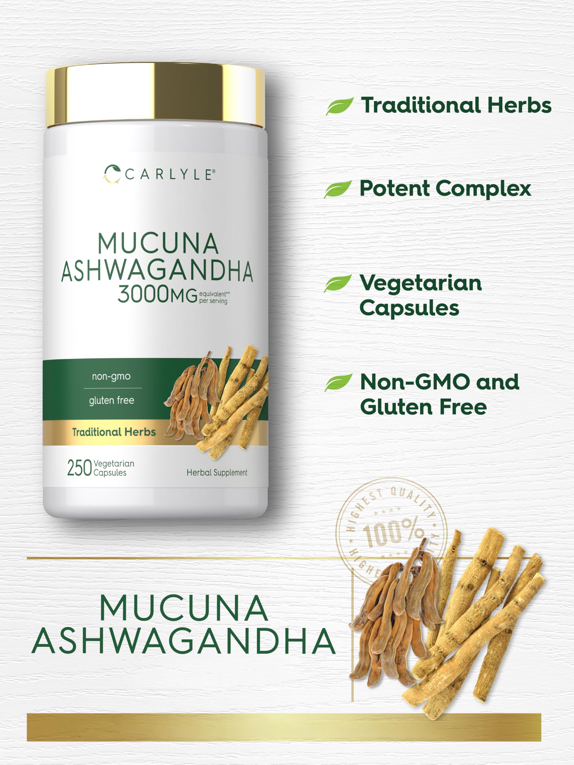 Carlyle Mucuna Ashwagandha Complex 139g bottle with label