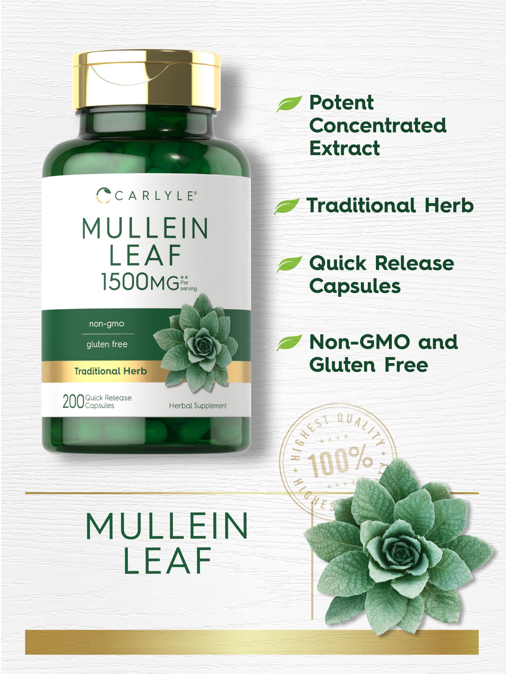 Carlyle Mullein Leaf Capsules bottle with label