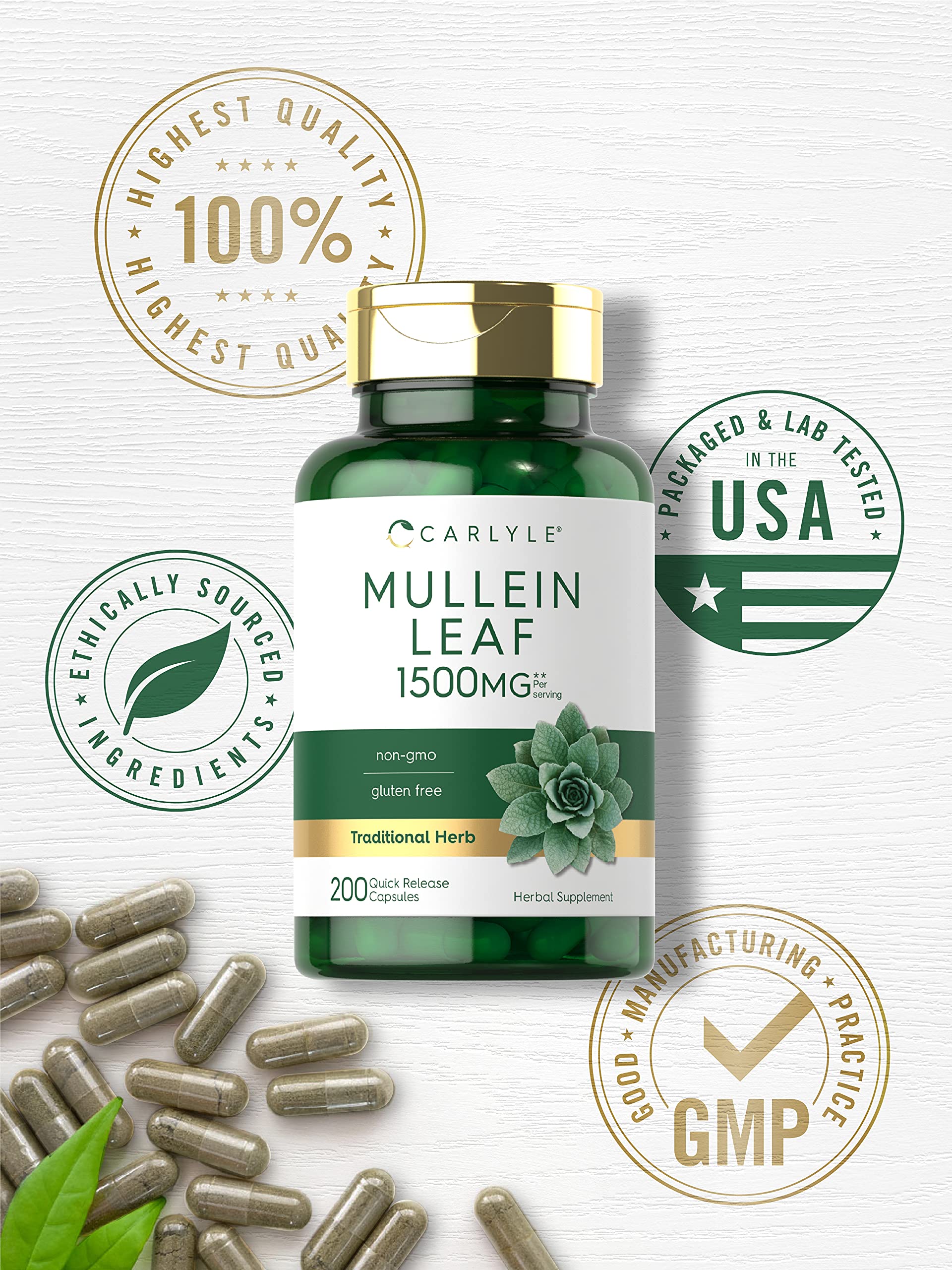 Carlyle Mullein Leaf Capsules with ingredients list