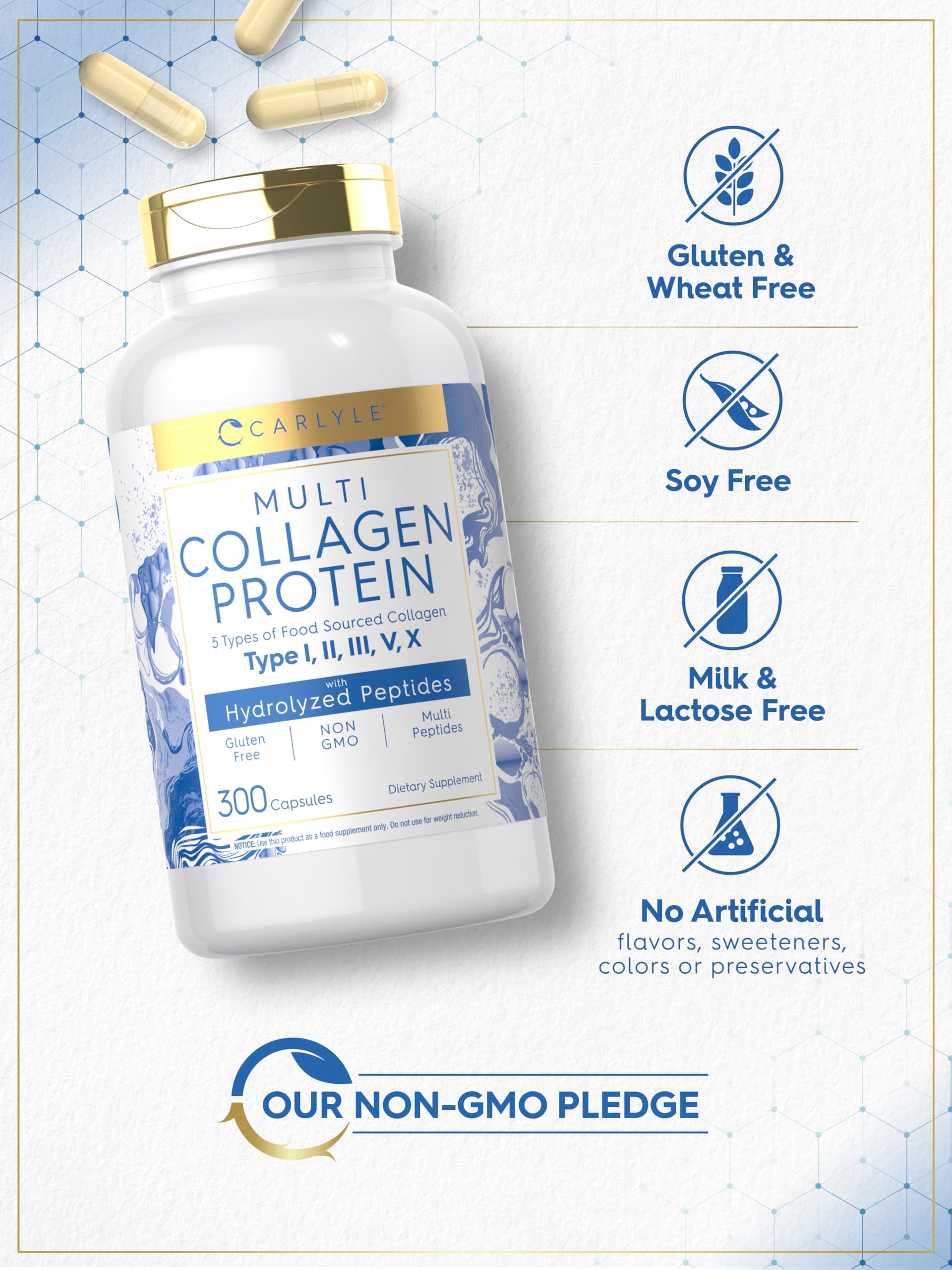Carlyle Multi Collagen Capsules lifestyle shot on a kitchen counter