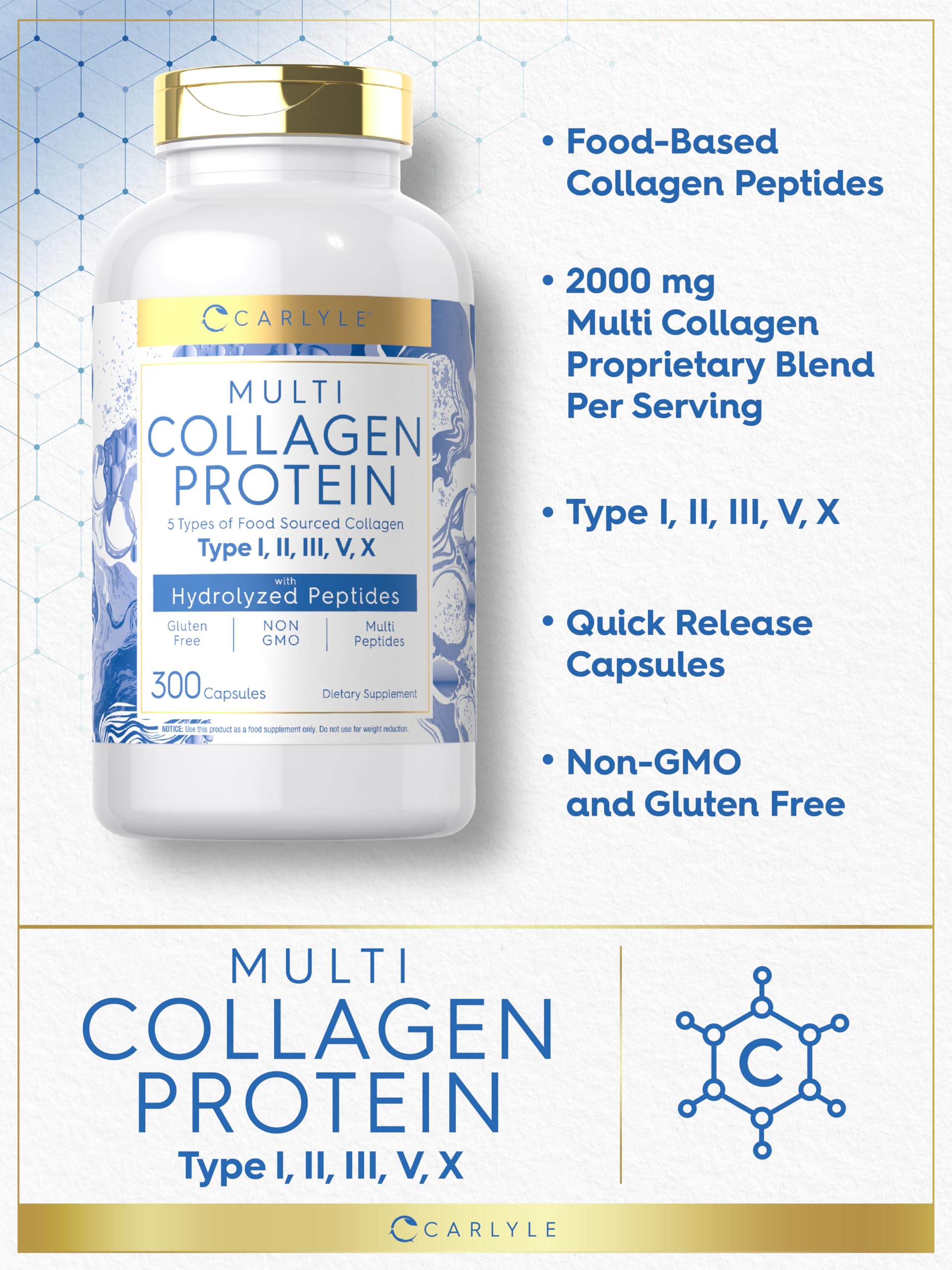 Carlyle Multi Collagen Capsules opened bottle with capsules