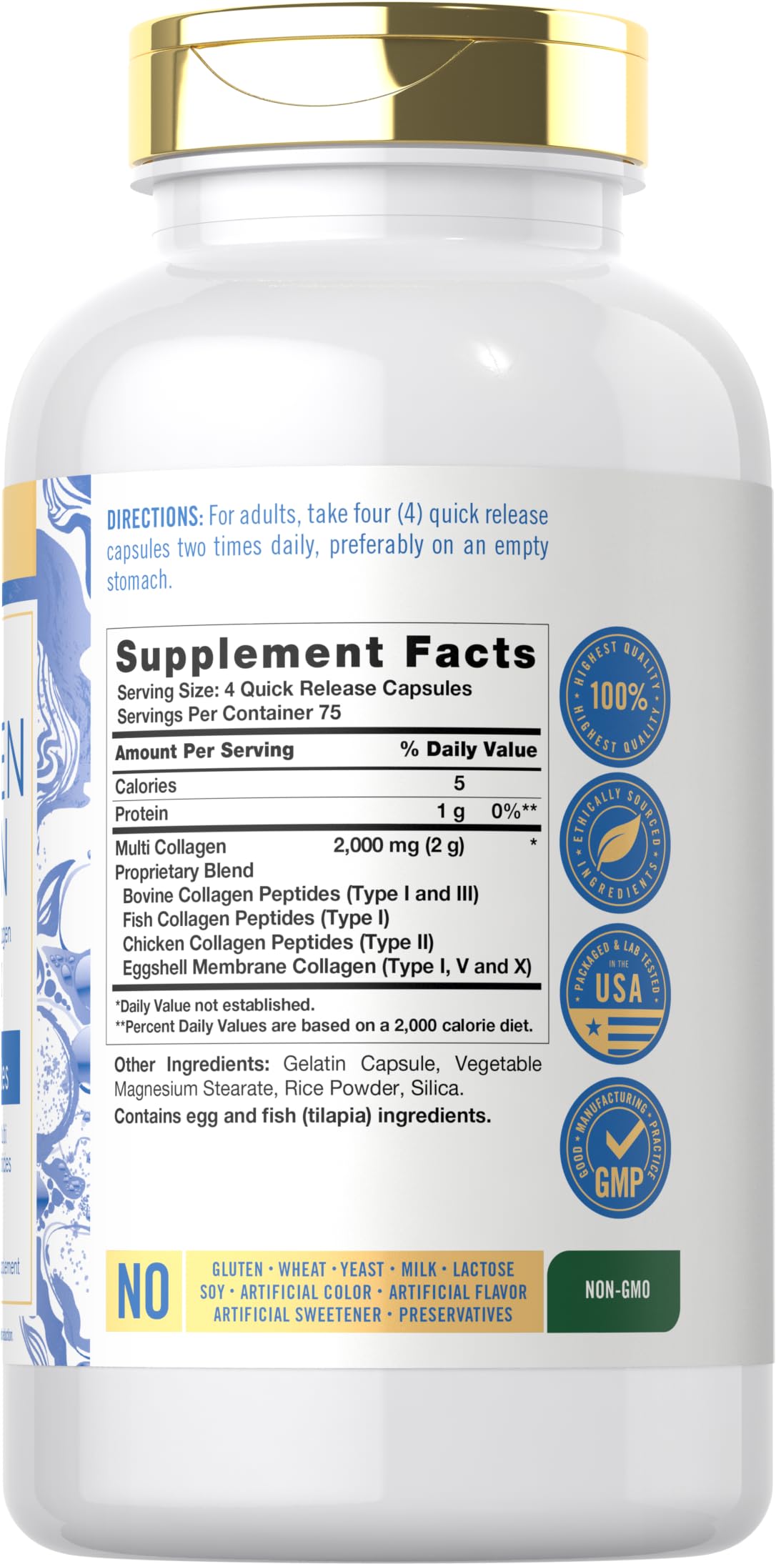 Carlyle Multi Collagen Capsules side view showing dosage