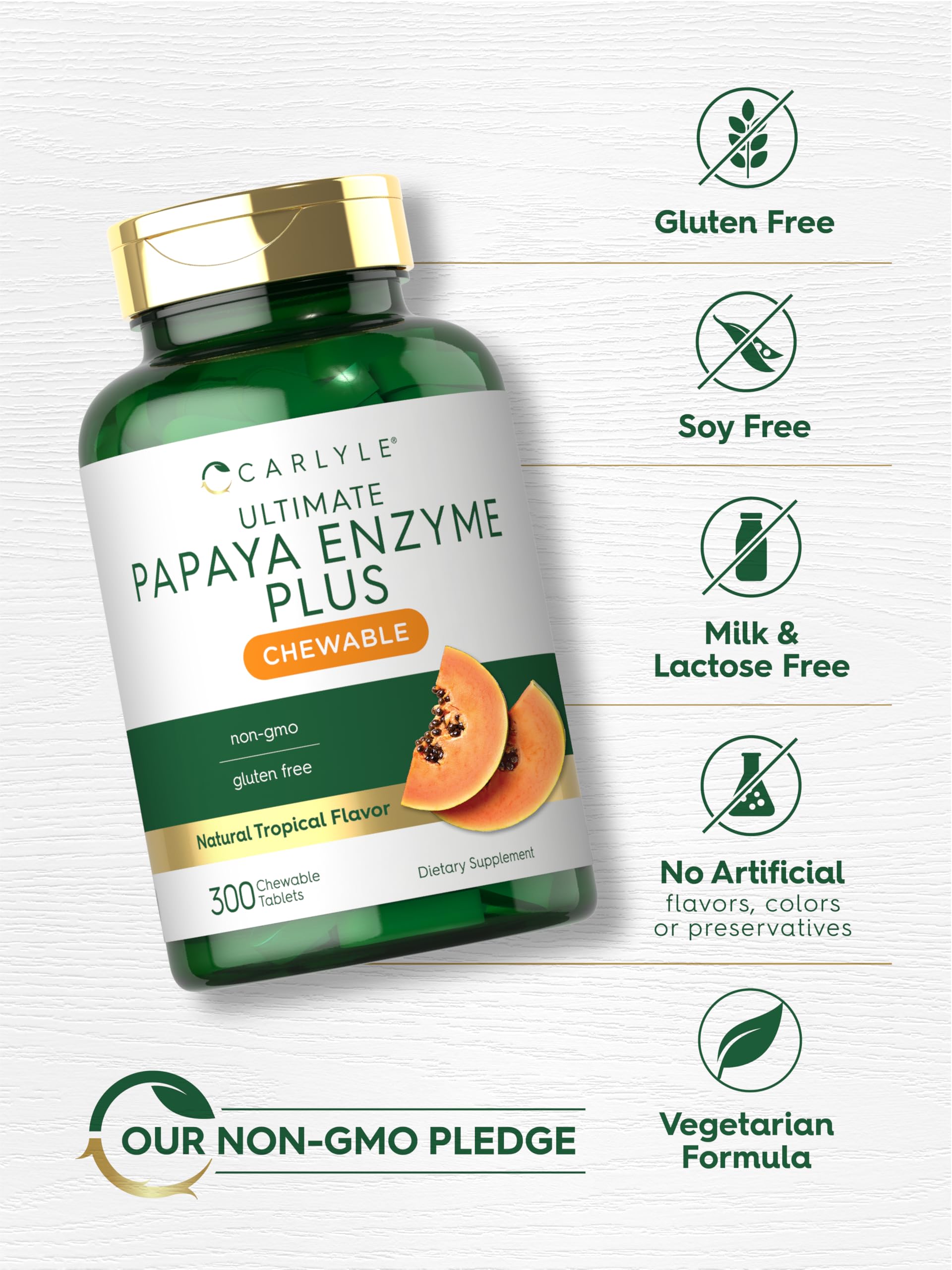 Carlyle Multi-Enzyme Chewable Tablets on a kitchen counter