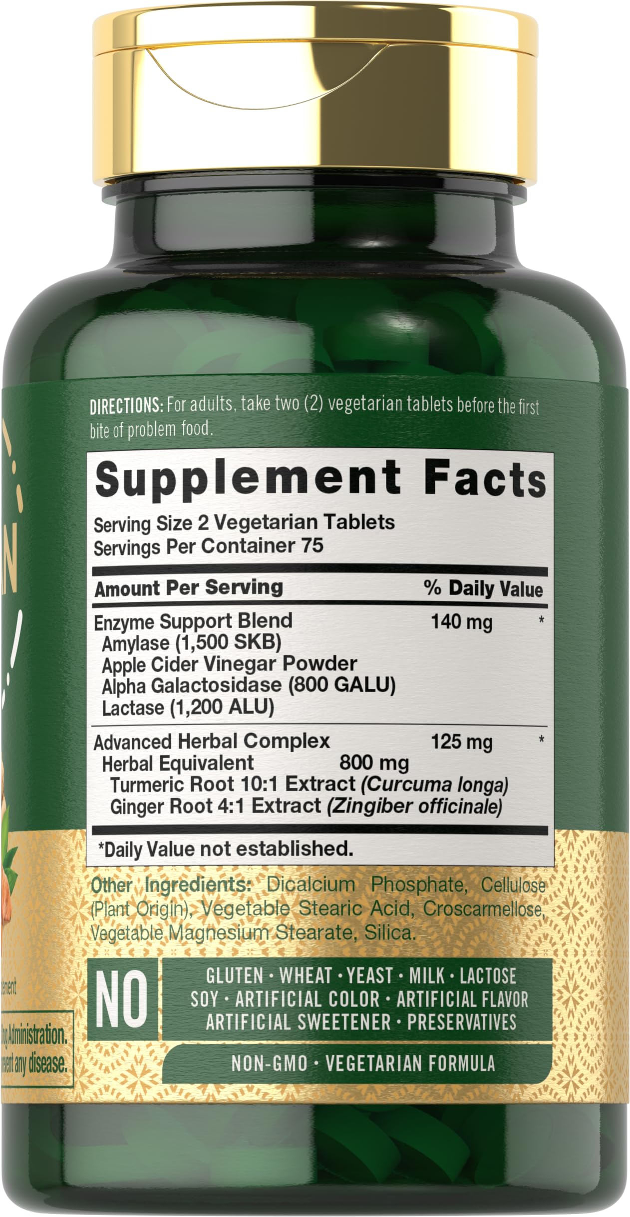 Carlyle Multi-Enzymes Herbal Complex 90 tablets side view