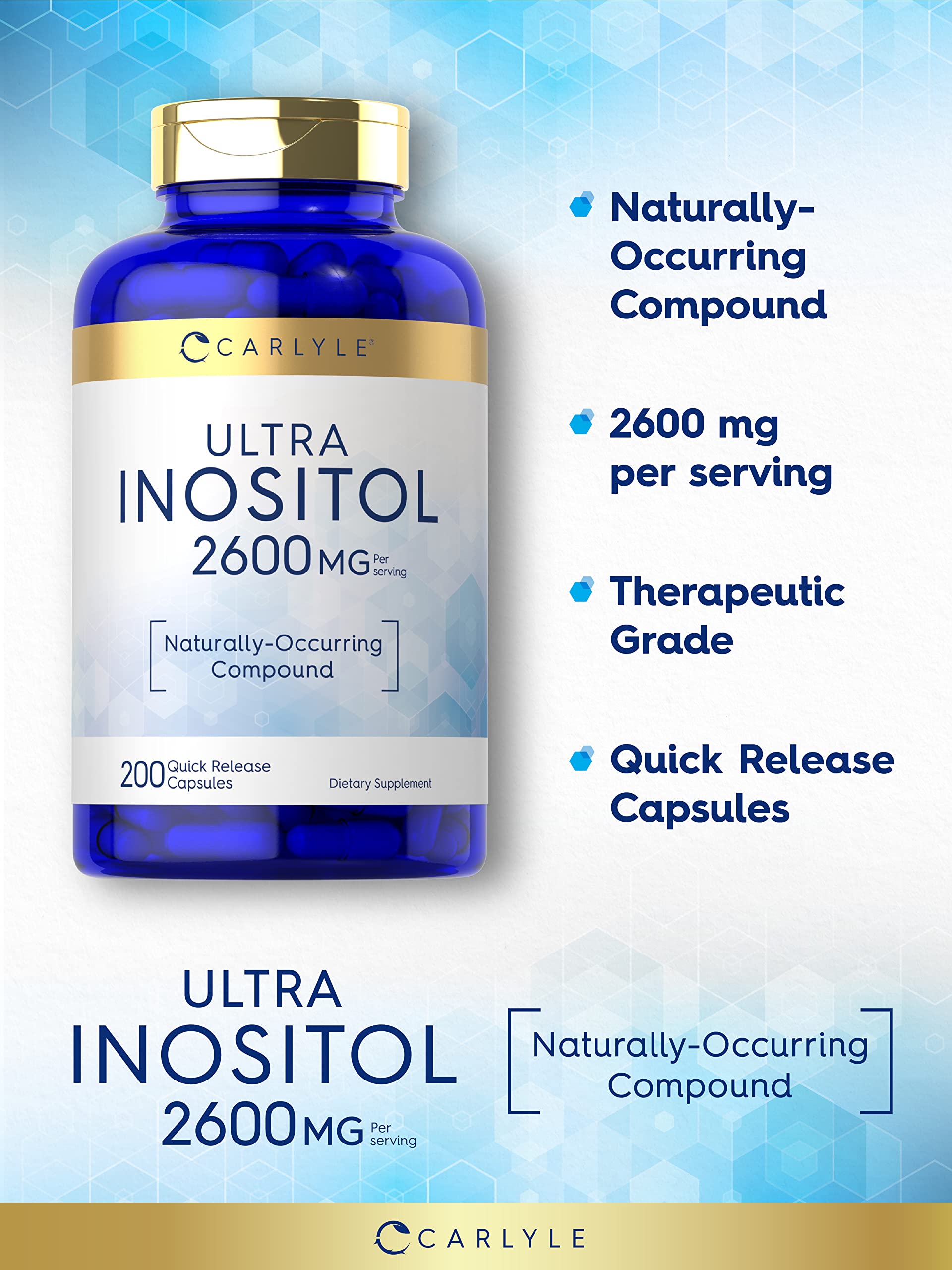 Carlyle MYO-INOSITOL Capsules 2600mg bottle with label