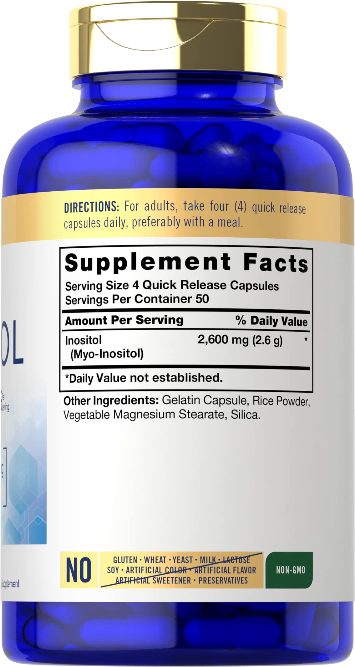 Carlyle MYO-INOSITOL Capsules 2600mg side view