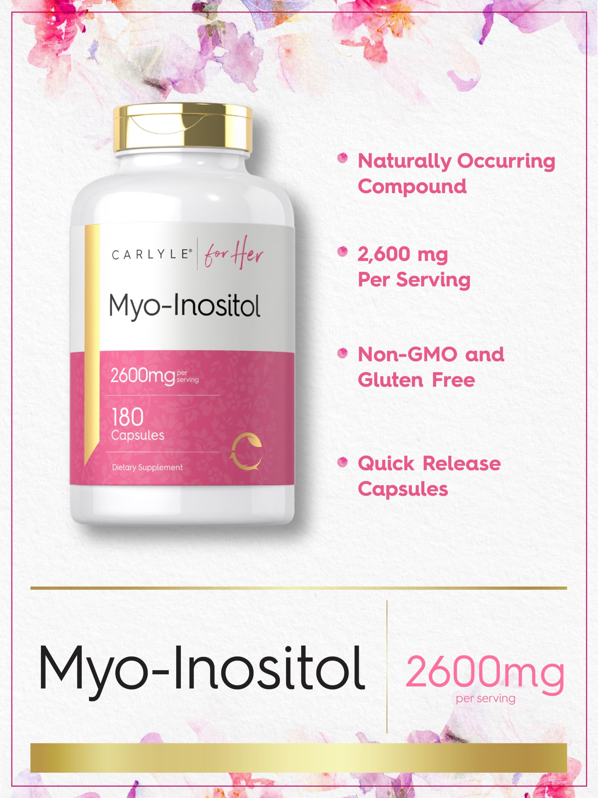 Carlyle Myo-Inositol supplement ingredients list on packaging