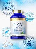 Carlyle N-Acetyl Cysteine 600mg capsules displayed with measuring spoon