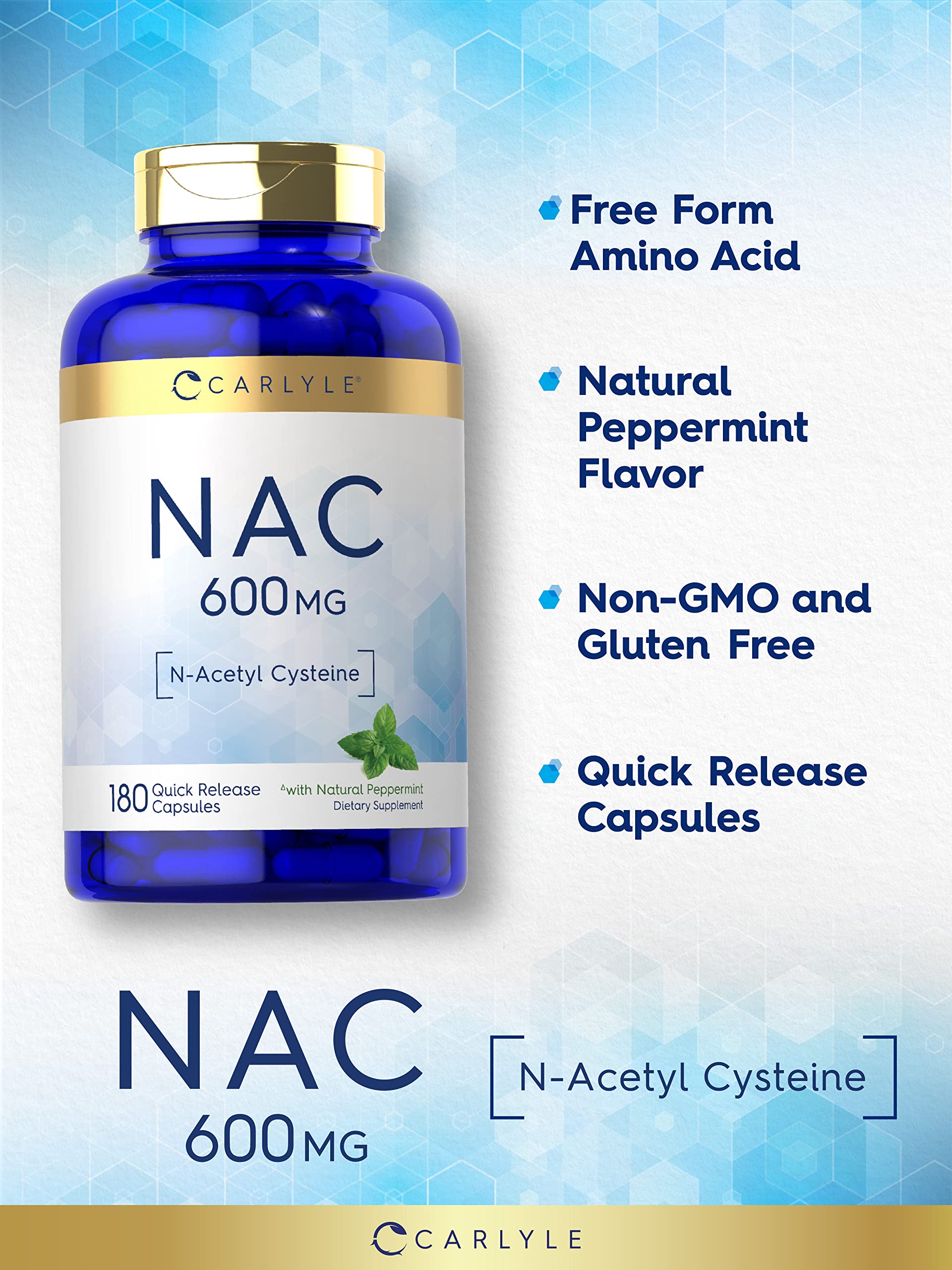 Carlyle N-Acetyl Cysteine 600mg capsules in a bottle