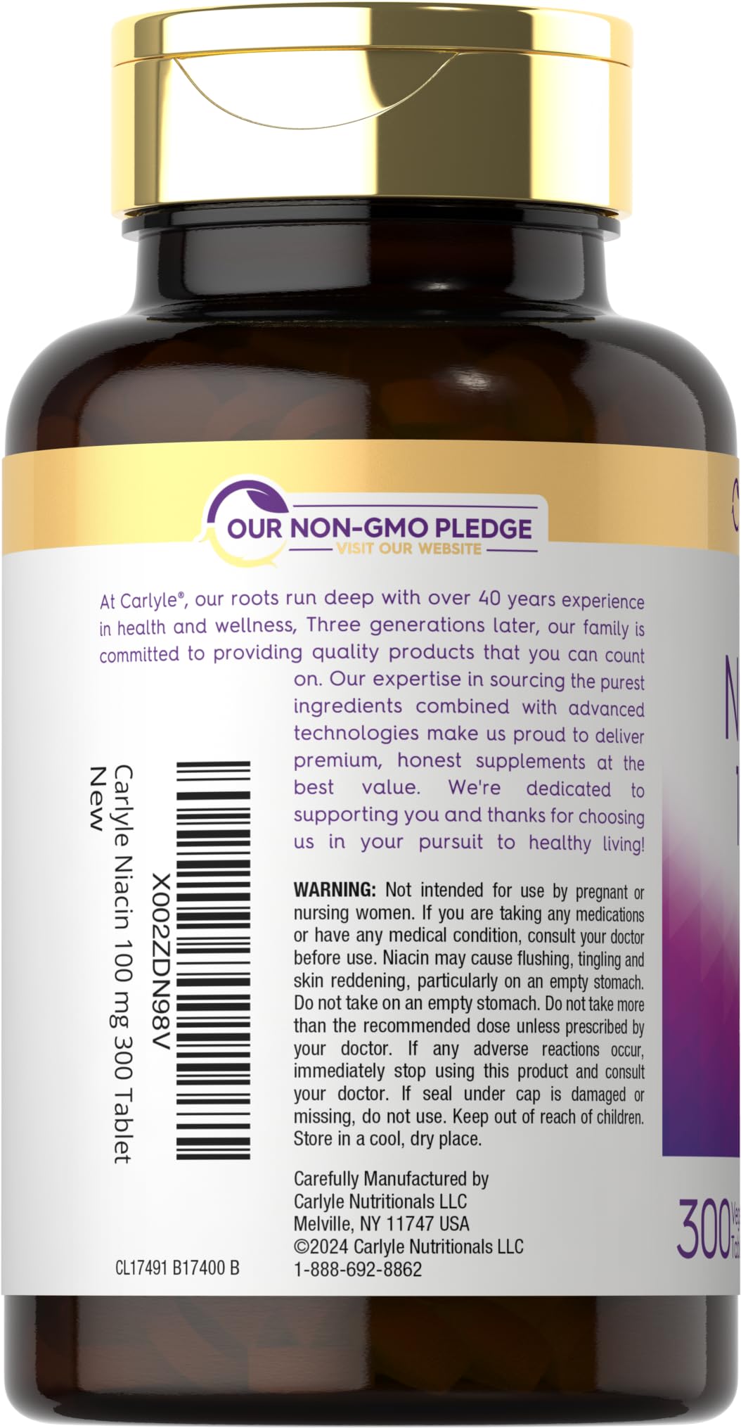 Carlyle Niacin B3 100mg tablet close-up