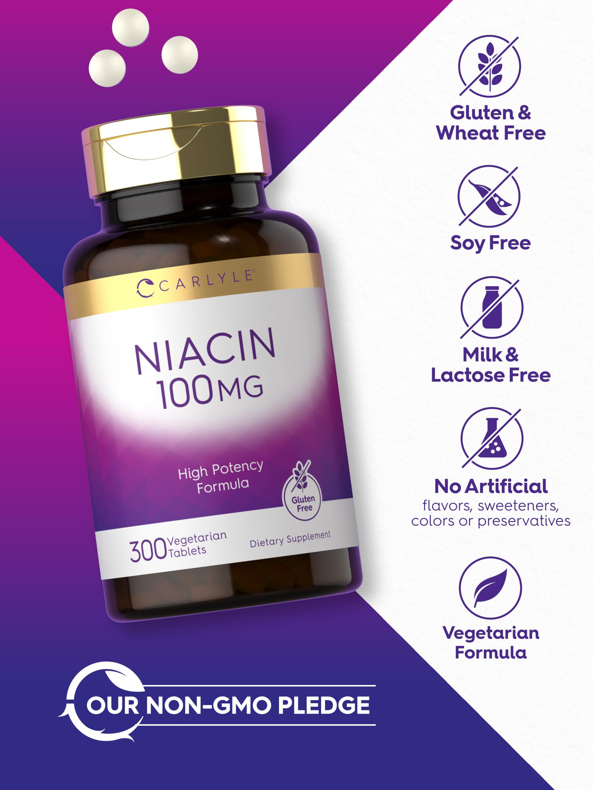 Carlyle Niacin B3 100mg vegetarian tablet back view