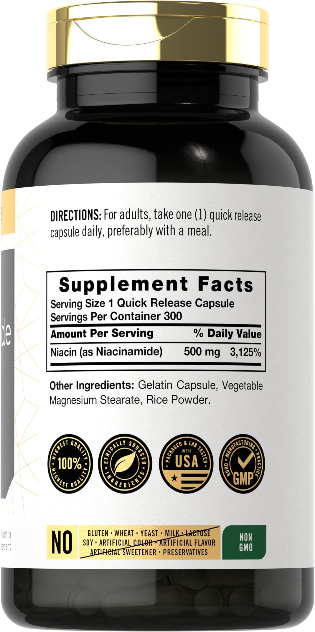 Carlyle Niacinamide capsule close-up with label details